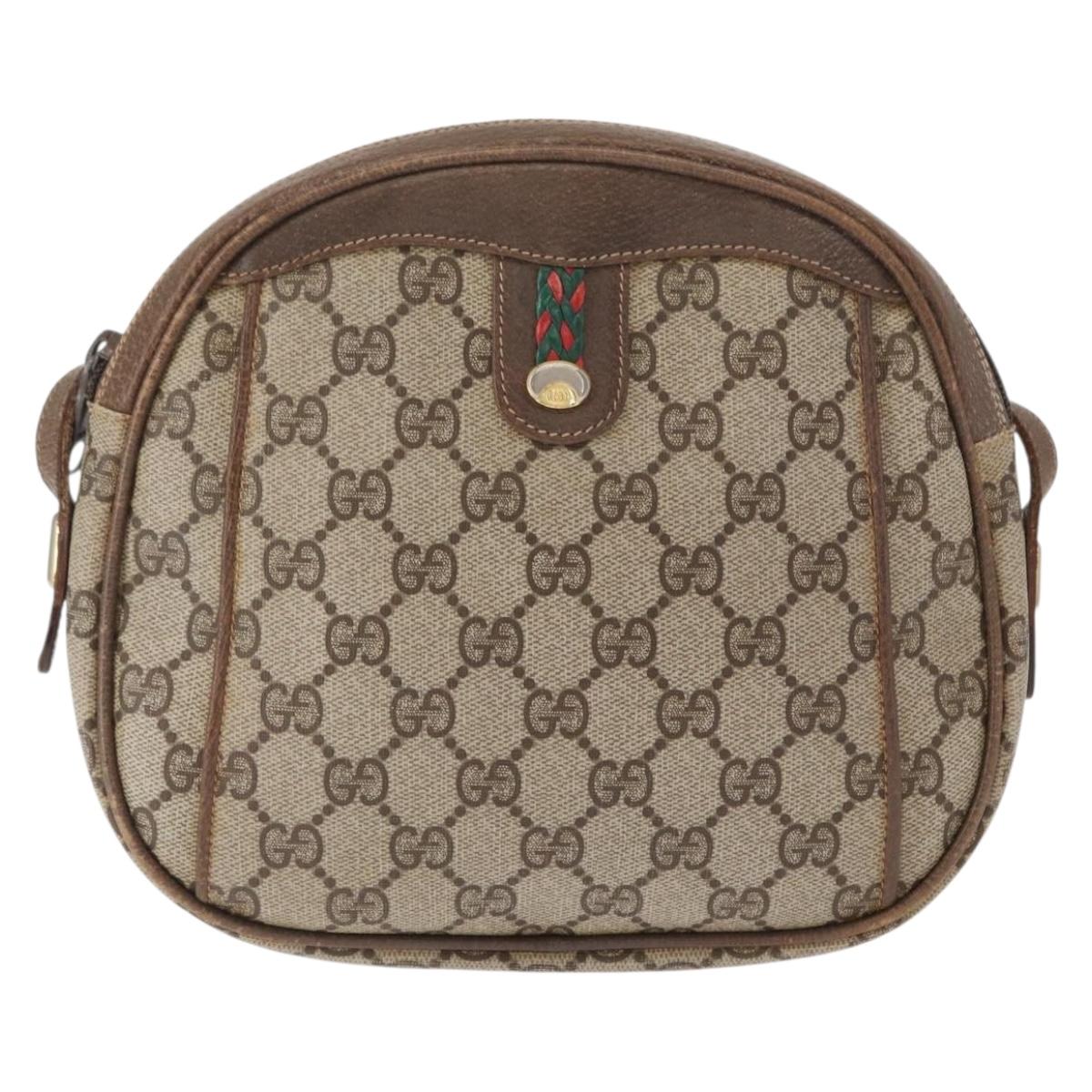 GUCCI GG Supreme Web Sherry Line Shoulder Bag PVC Beige Gold Auth bs32048