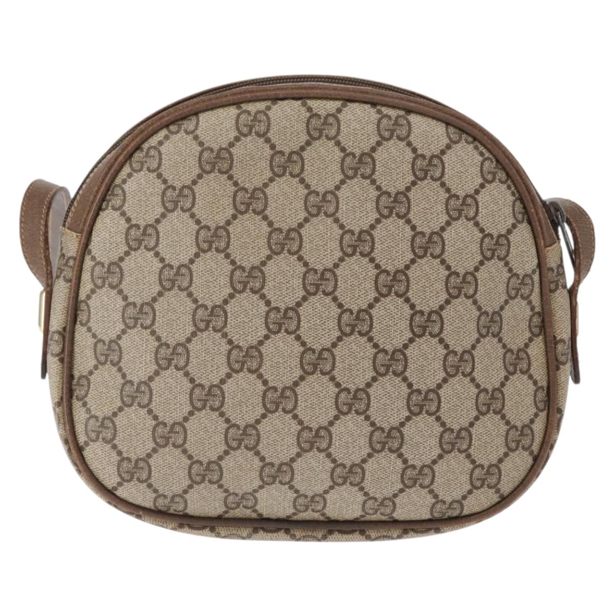 GUCCI GG Supreme Web Sherry Line Shoulder Bag PVC Beige Gold Auth bs32048