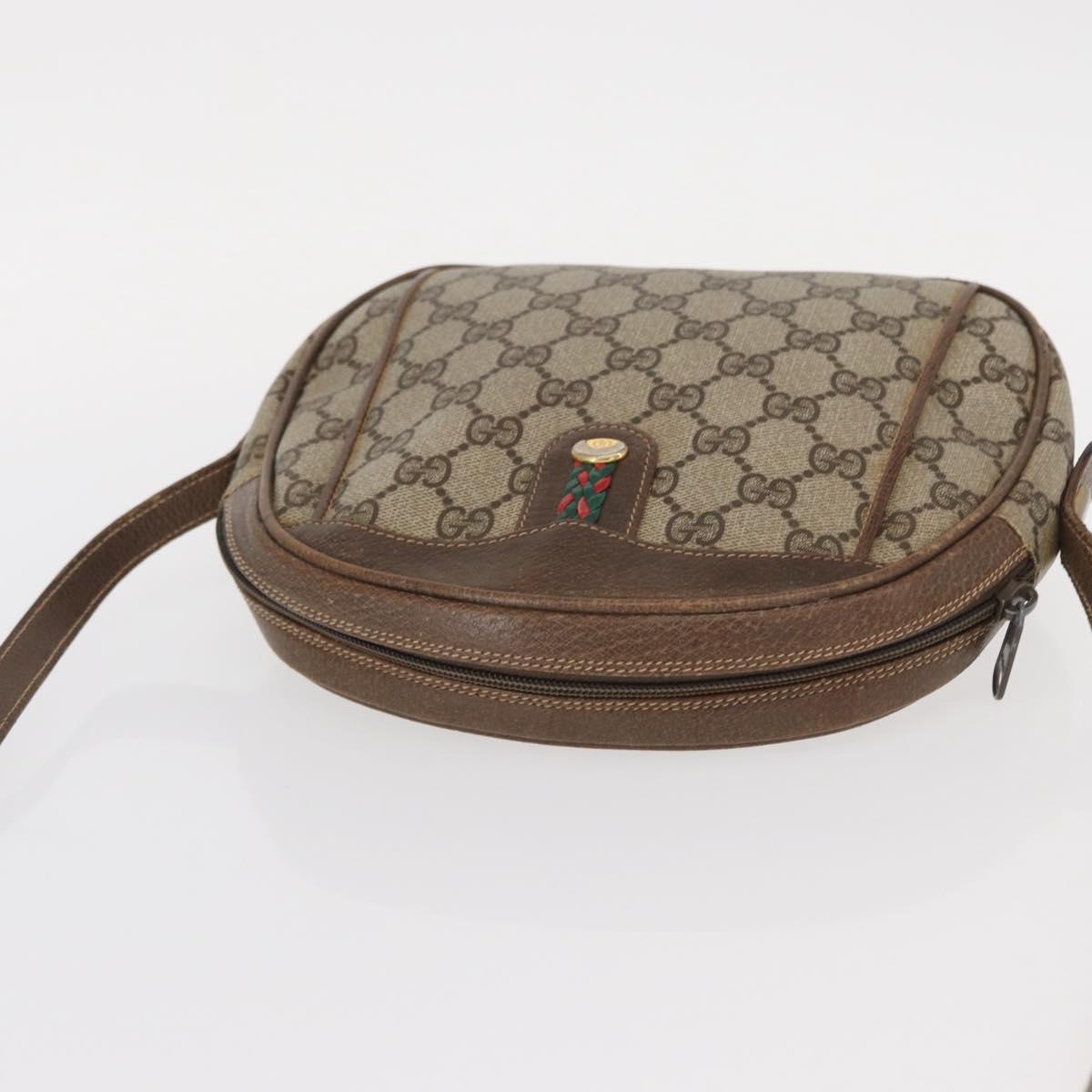 GUCCI GG Supreme Web Sherry Line Shoulder Bag PVC Beige Gold Auth bs32048