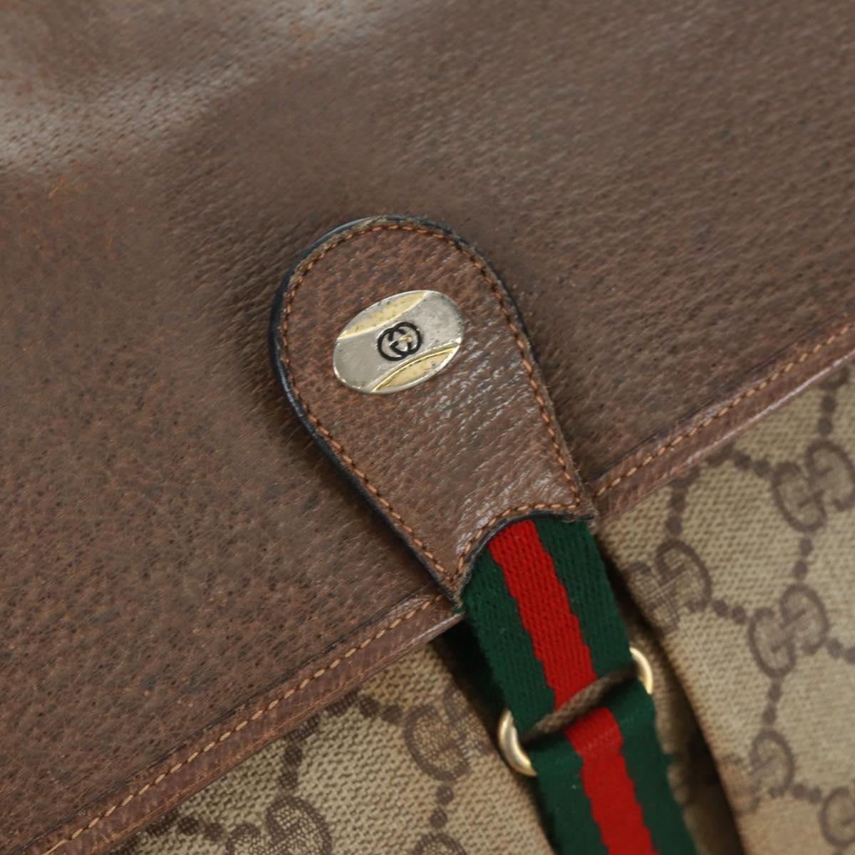 GUCCI GG Supreme Web Sherry Line Bag PVC Beige Gold 904 02 064 Auth bs32049