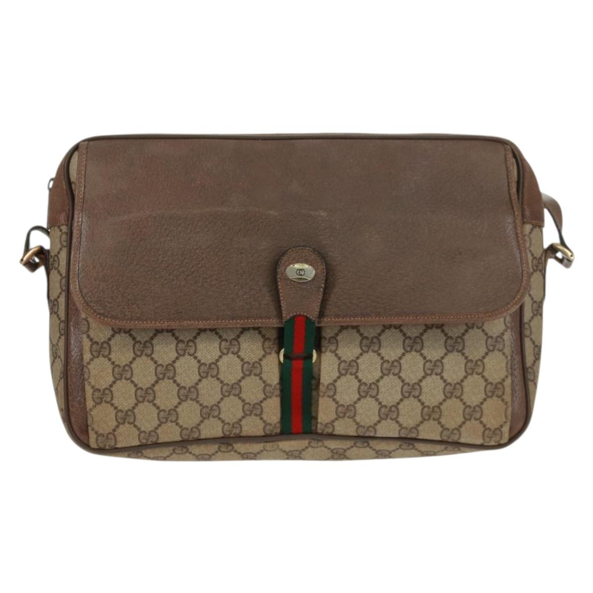 GUCCI GG Supreme Web Sherry Line Bag PVC Beige Gold 904 02 064 Auth bs32049