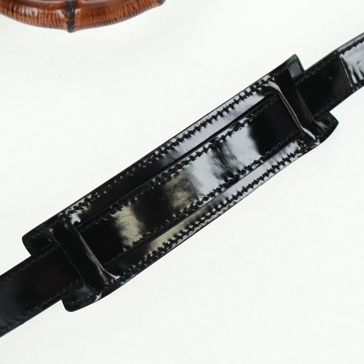GUCCI Bamboo Hand Bag Enamel 2way Black Gold 015 1046 3304 Auth bs32052