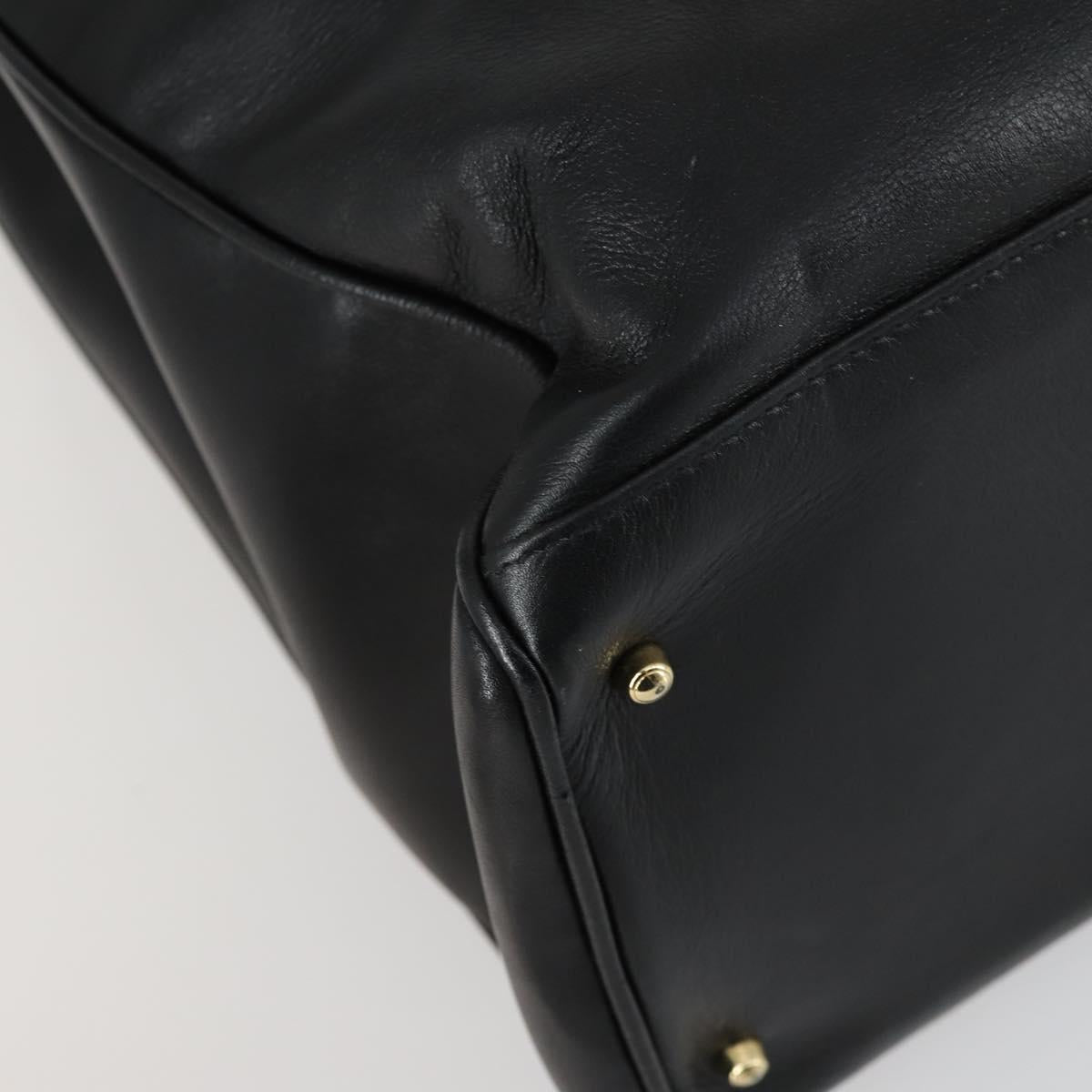 GUCCI Bamboo Hand Bag Leather Black Gold 002 123 0322 Auth bs32053