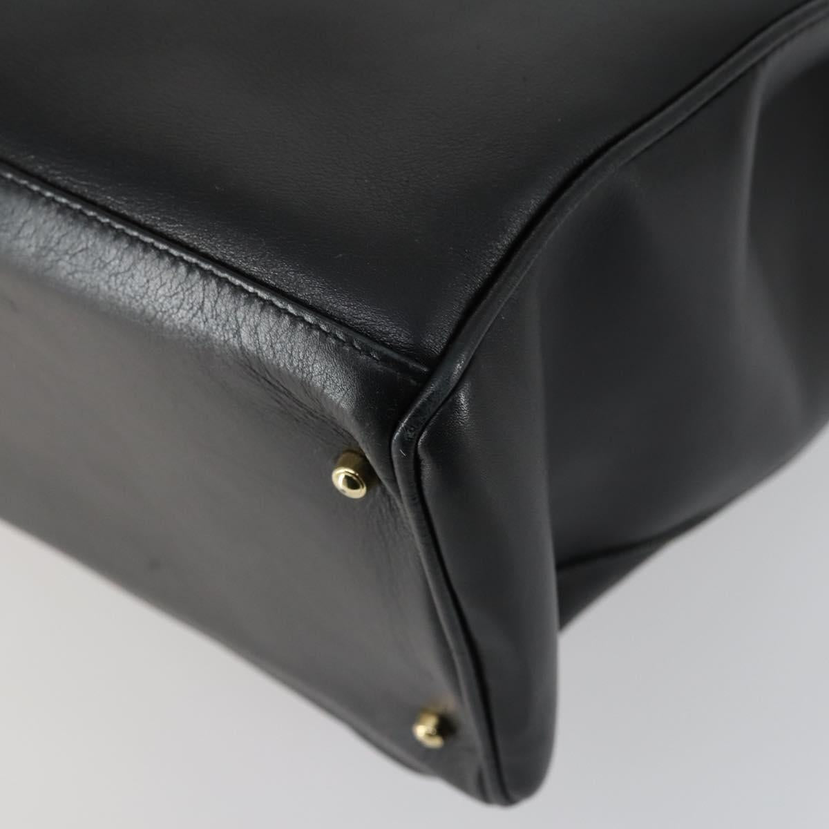 GUCCI Bamboo Hand Bag Leather Black Gold 002 123 0322 Auth bs32053