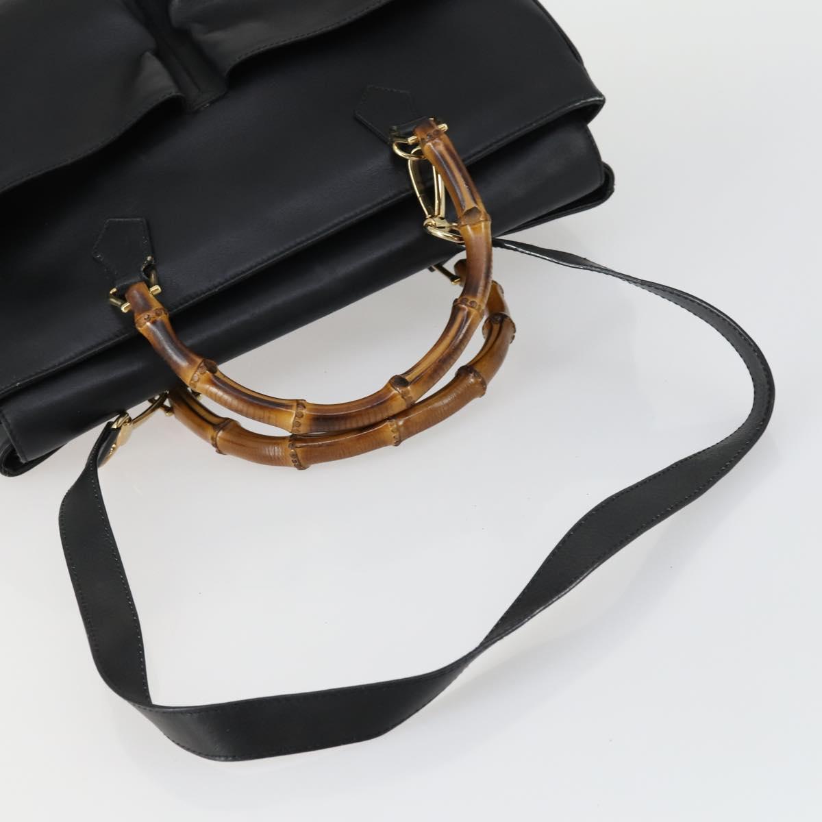 GUCCI Bamboo Hand Bag Leather Black Gold 002 123 0322 Auth bs32053