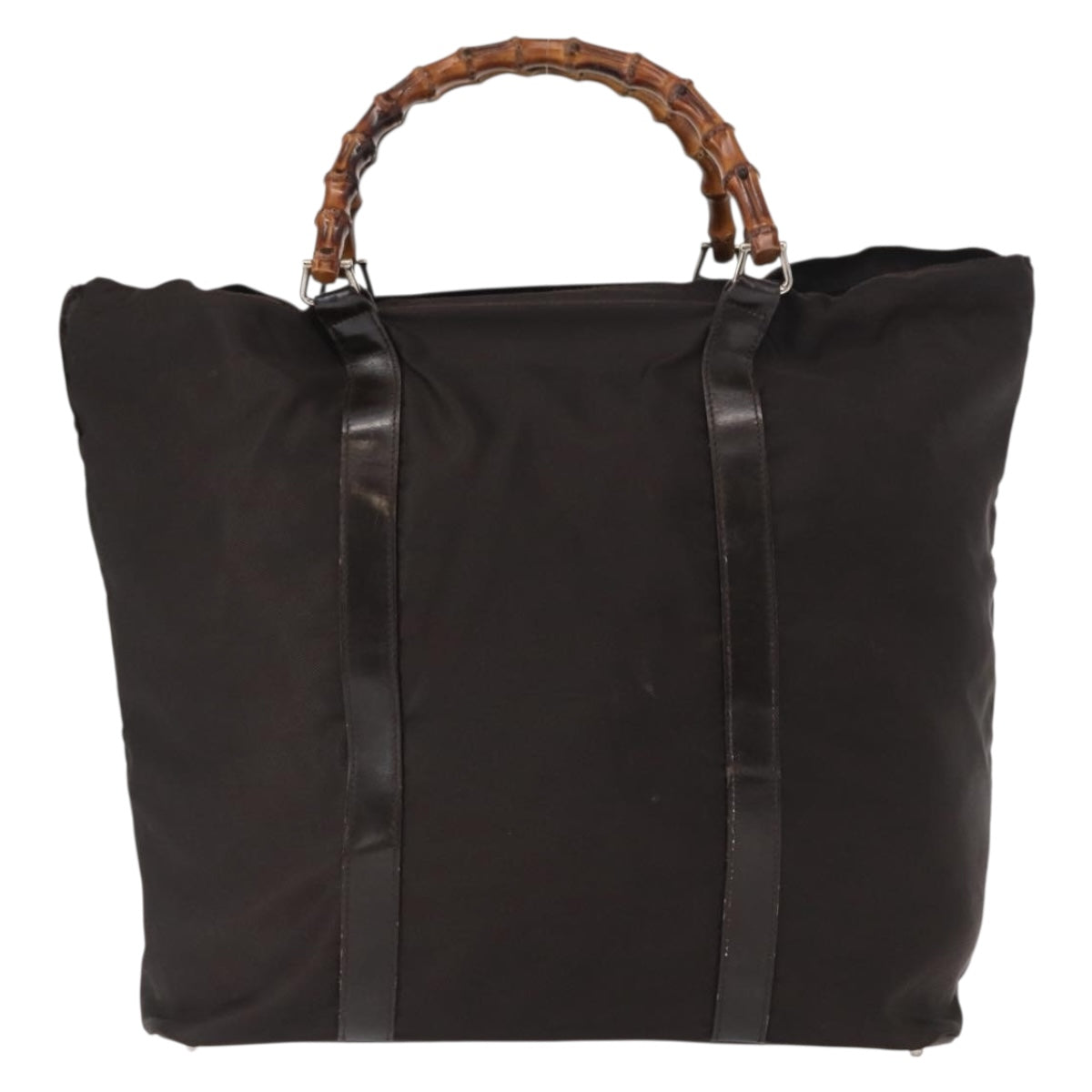 GUCCI Bamboo Hand Bag Nylon Brown Silver 002 3754 0412 Auth bs32055