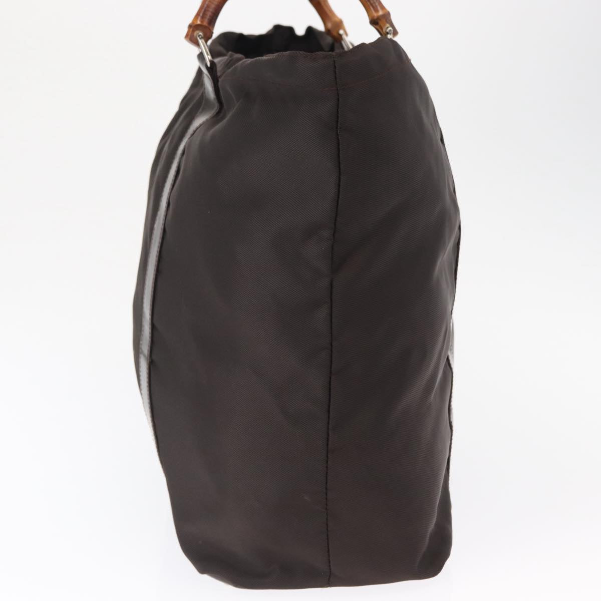 GUCCI Bamboo Hand Bag Nylon Brown Silver 002 3754 0412 Auth bs32055