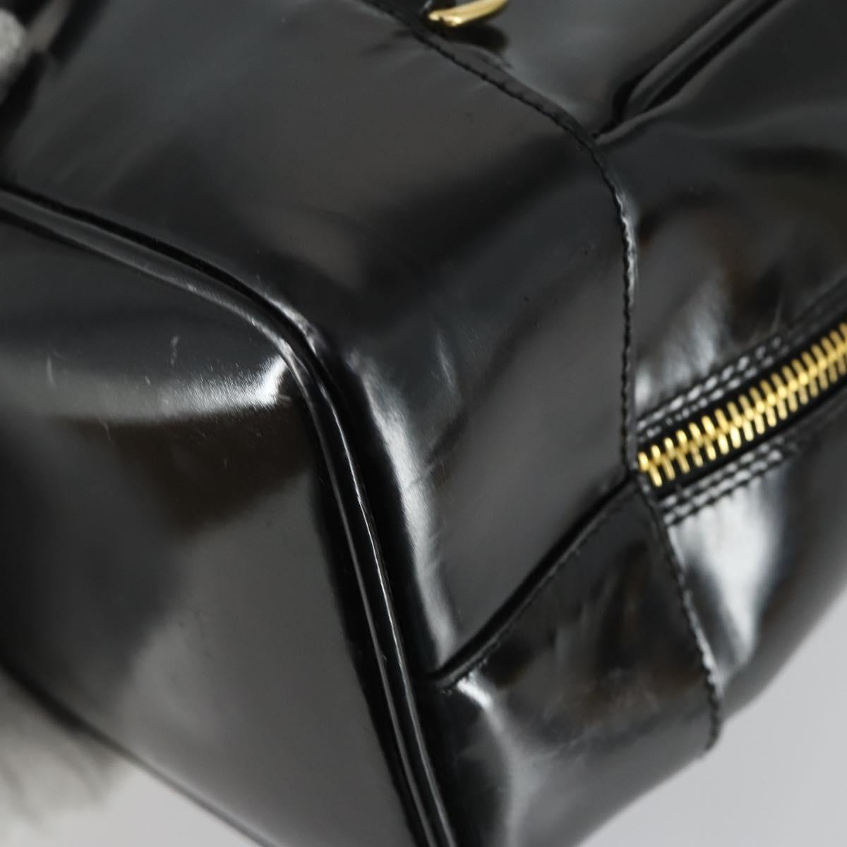 GUCCI Bamboo Shoulder Bag Enamel Black Gold Auth bs32059
