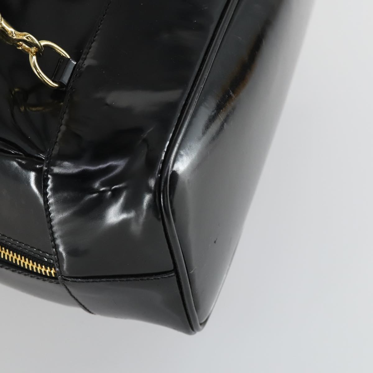 GUCCI Bamboo Shoulder Bag Enamel Black Gold Auth bs32059