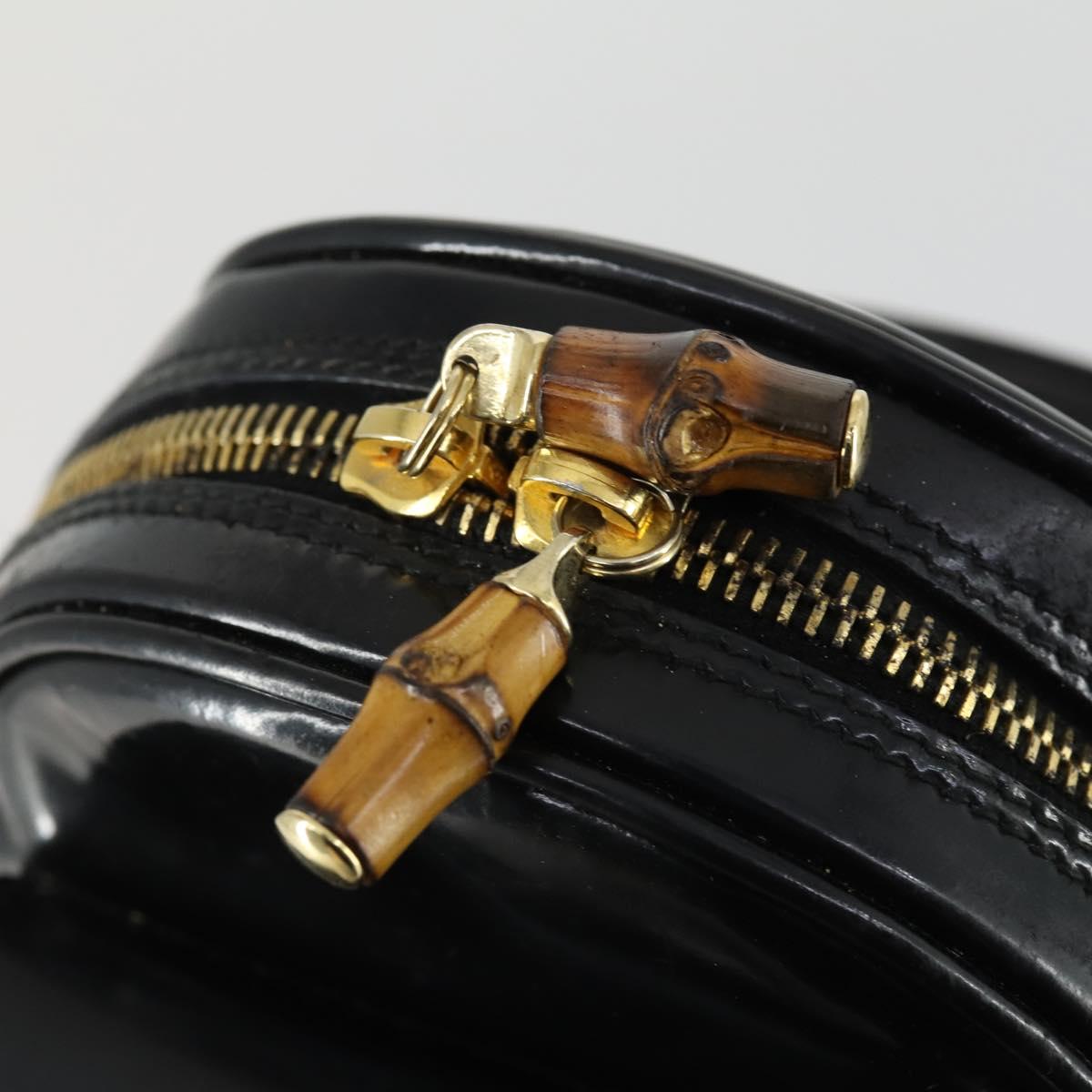 GUCCI Bamboo Shoulder Bag Enamel Black Gold Auth bs32059