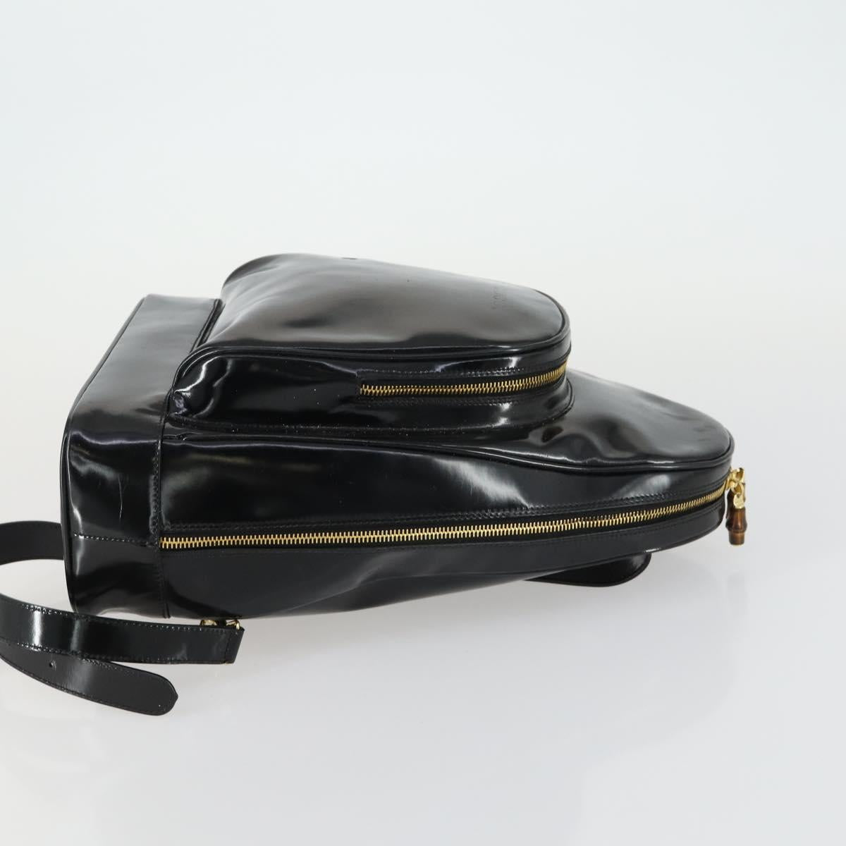 GUCCI Bamboo Shoulder Bag Enamel Black Gold Auth bs32059