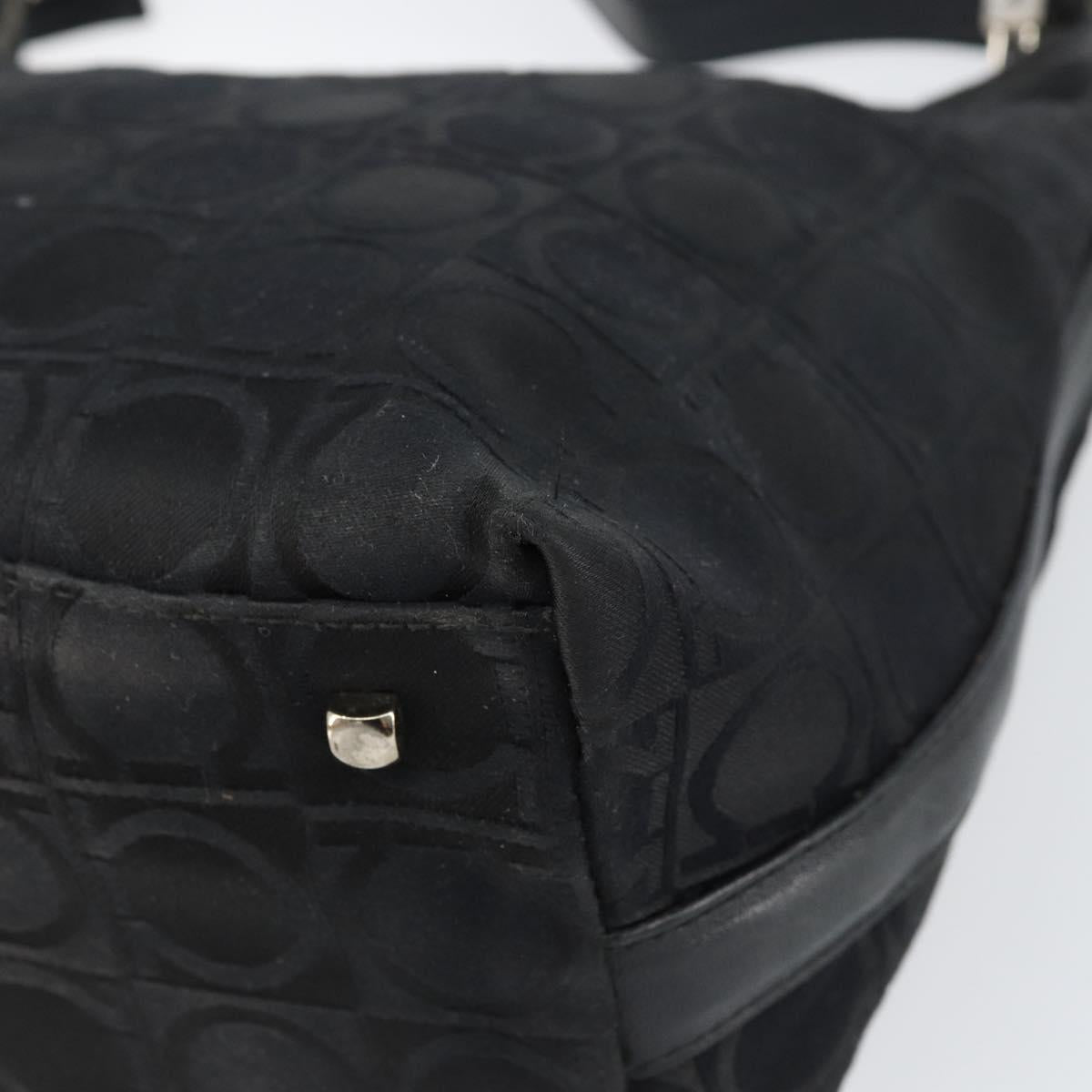 Salvatore Ferragamo Gancini Shoulder Bag Nylon Black Silver Auth bs32062