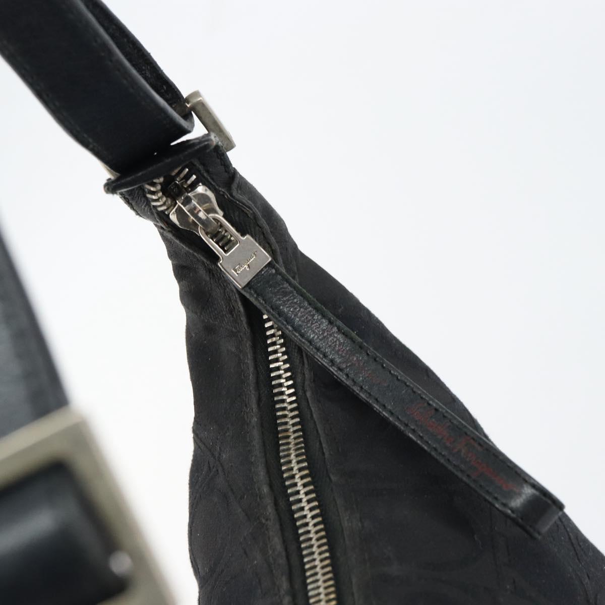 Salvatore Ferragamo Gancini Shoulder Bag Nylon Black Silver Auth bs32062