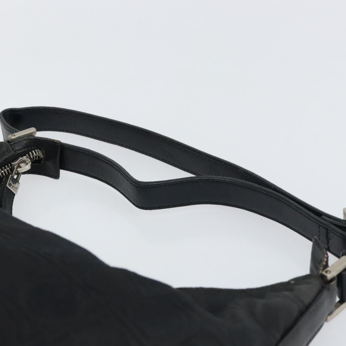 Salvatore Ferragamo Gancini Shoulder Bag Nylon Black Silver Auth bs32062