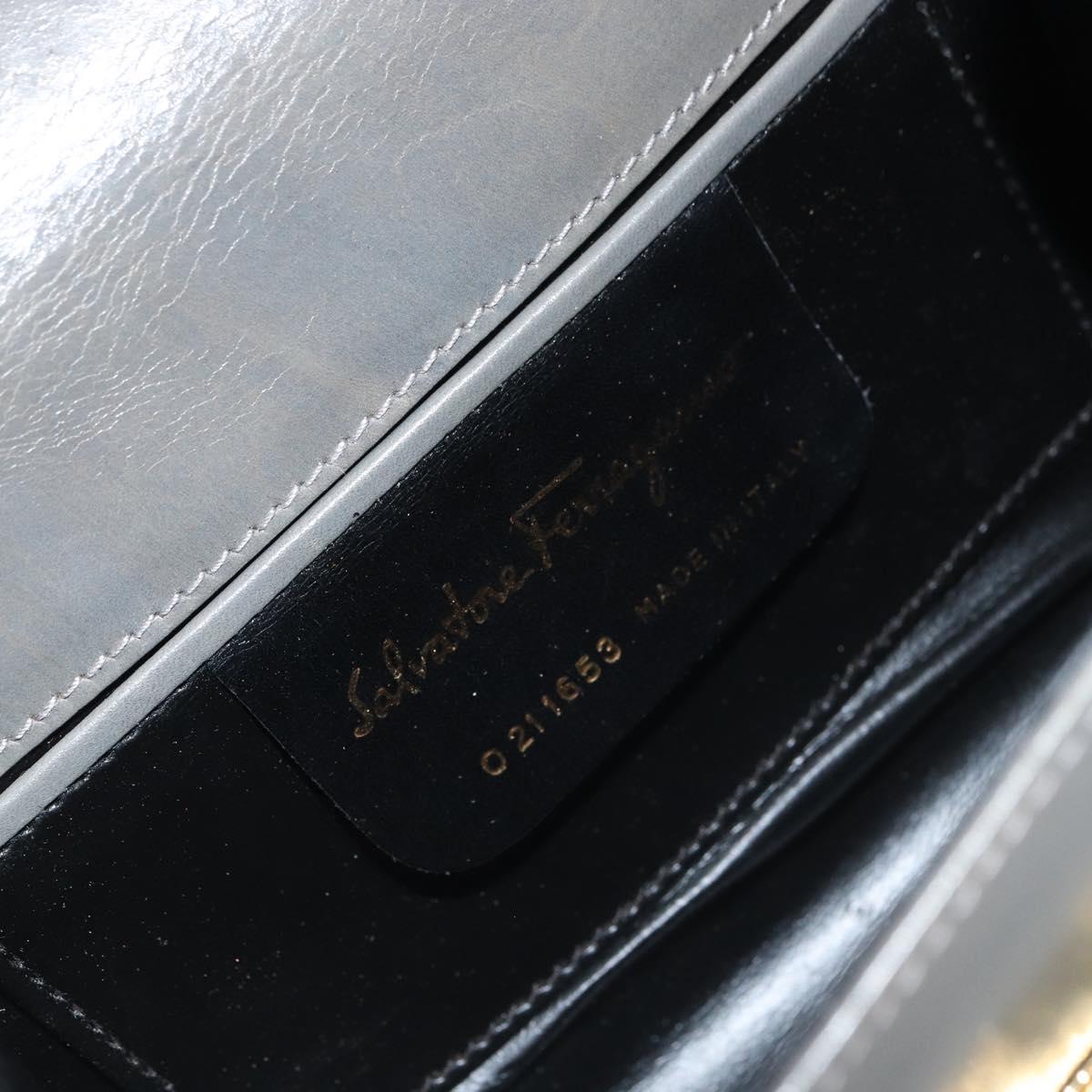 Salvatore Ferragamo Gancini Chain Shoulder Bag Leather Gray Gold Auth bs32063