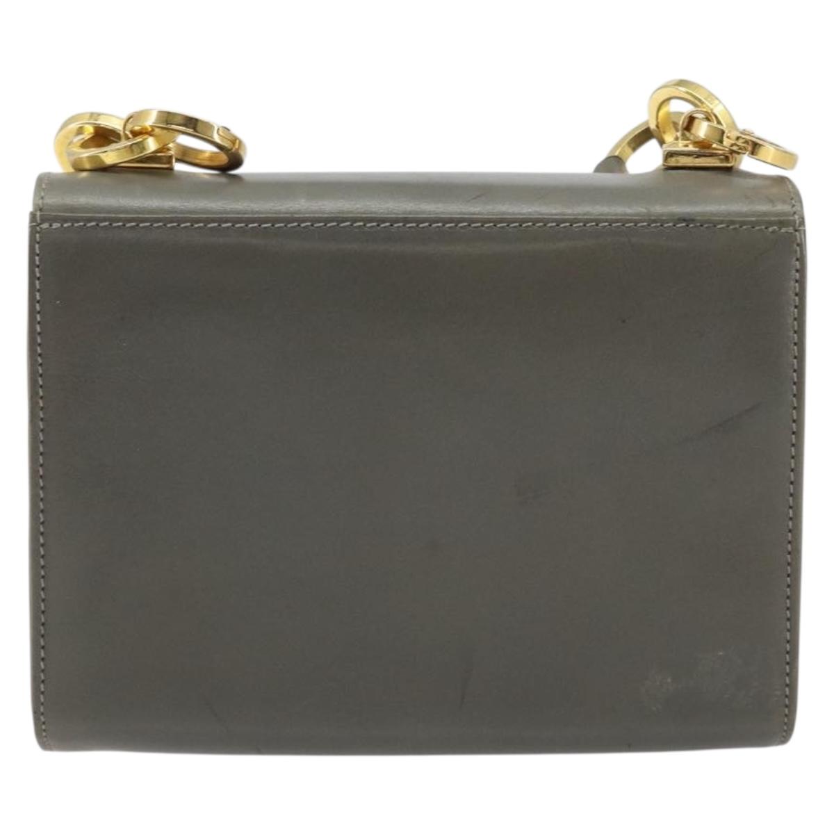 Salvatore Ferragamo Gancini Chain Shoulder Bag Leather Gray Gold Auth bs32063
