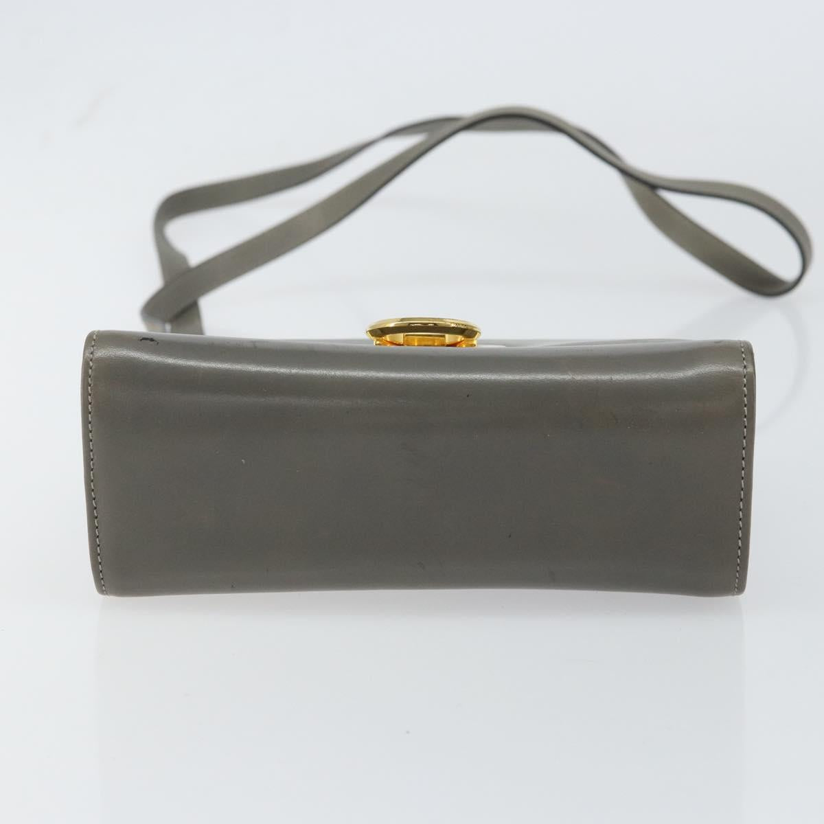 Salvatore Ferragamo Gancini Chain Shoulder Bag Leather Gray Gold Auth bs32063