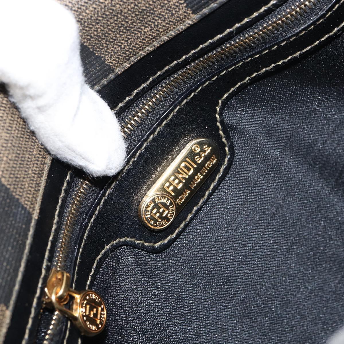 FENDI Pecan Canvas Shoulder Bag PVC Black Brown gold Auth bs32065