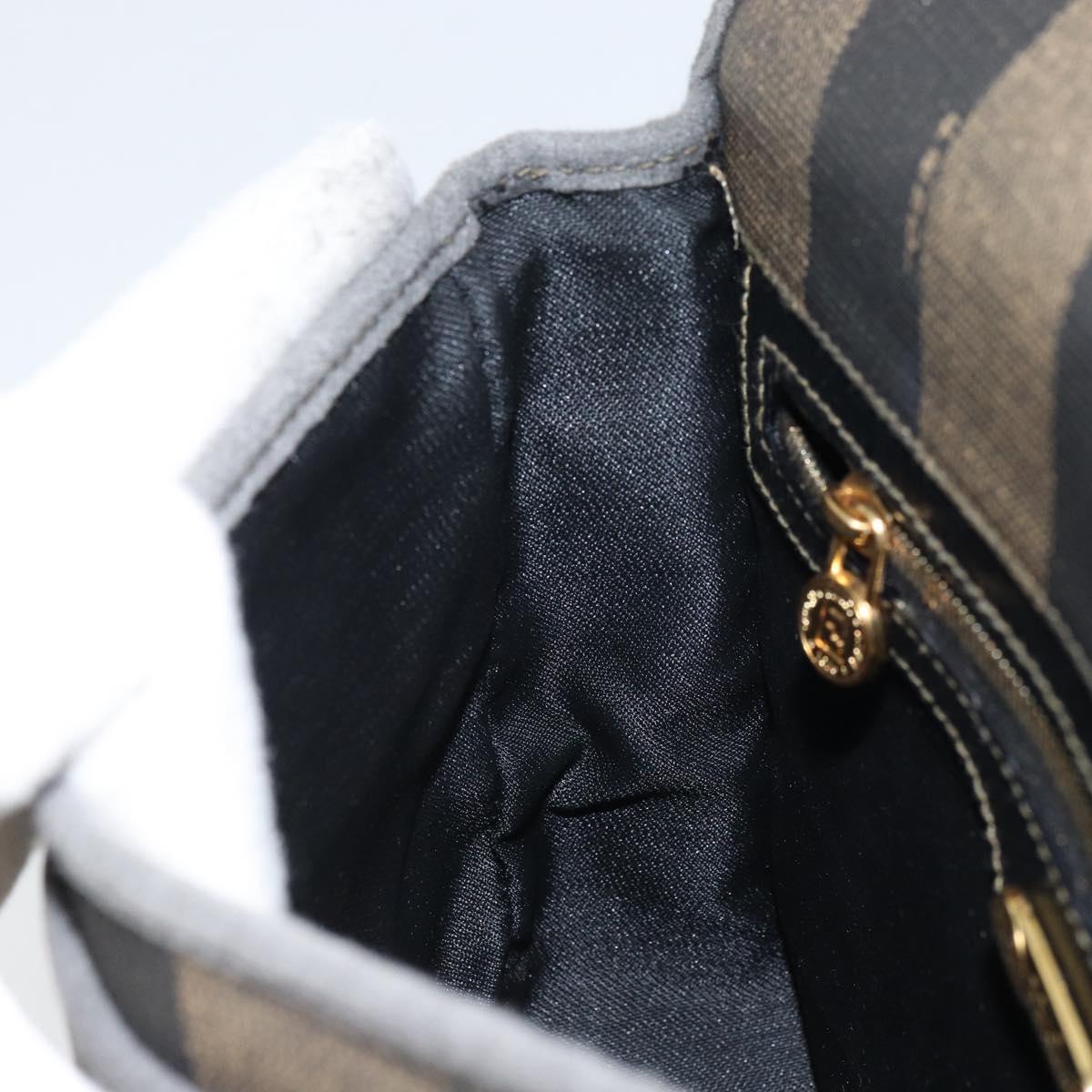 FENDI Pecan Canvas Shoulder Bag PVC Black Brown gold Auth bs32065