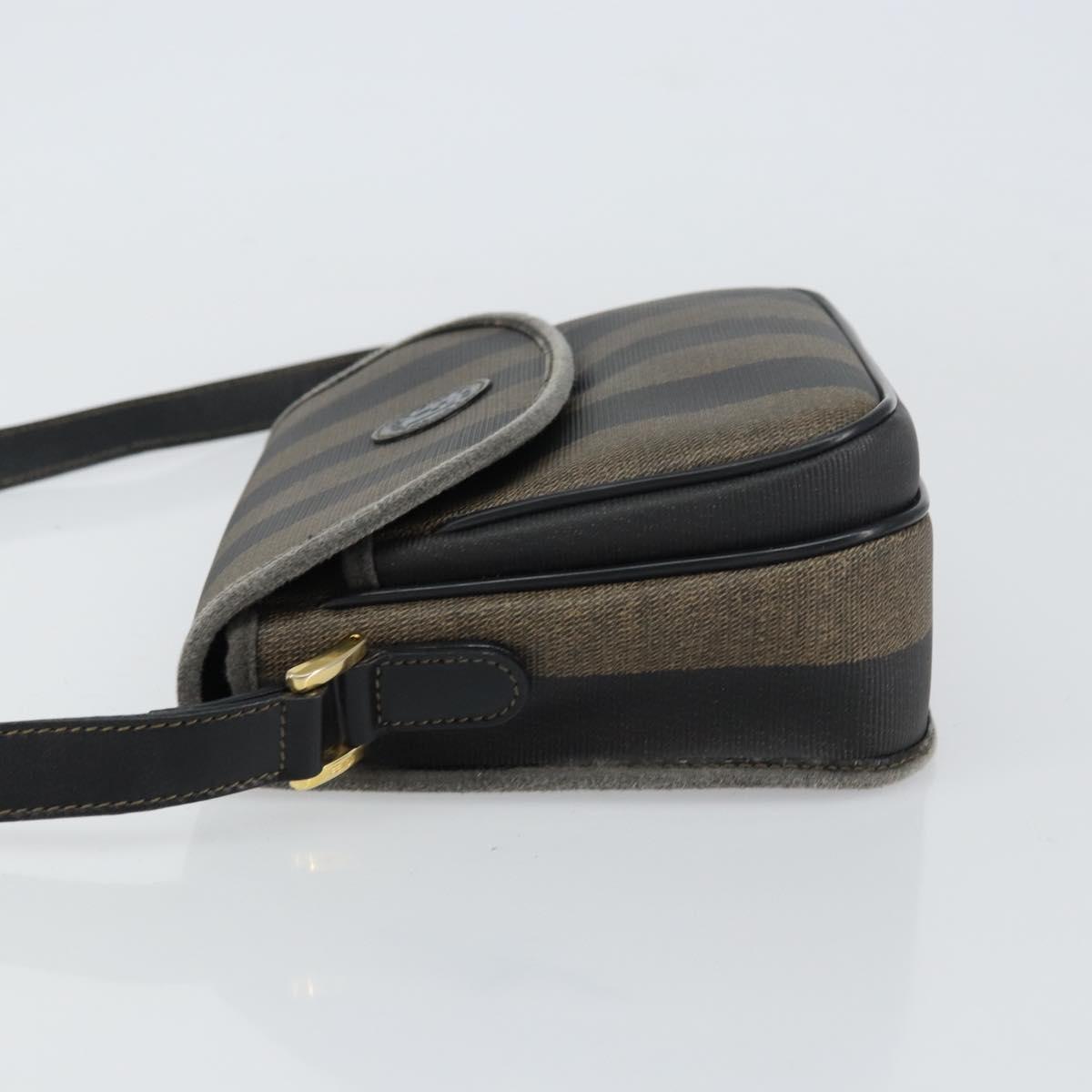 FENDI Pecan Canvas Shoulder Bag PVC Black Brown gold Auth bs32065