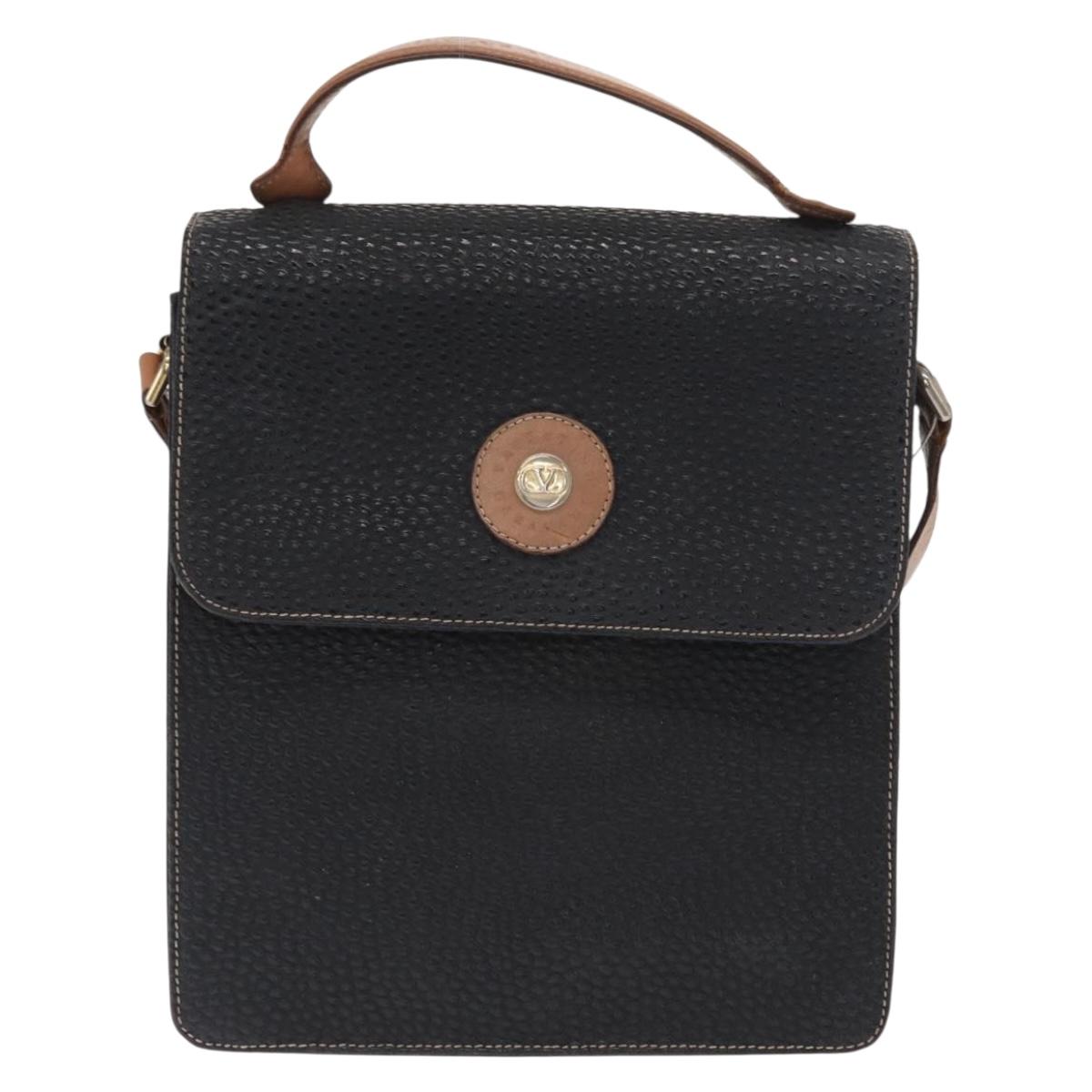 VALENTINO Shoulder Bag Leather Black Gold Auth bs32067