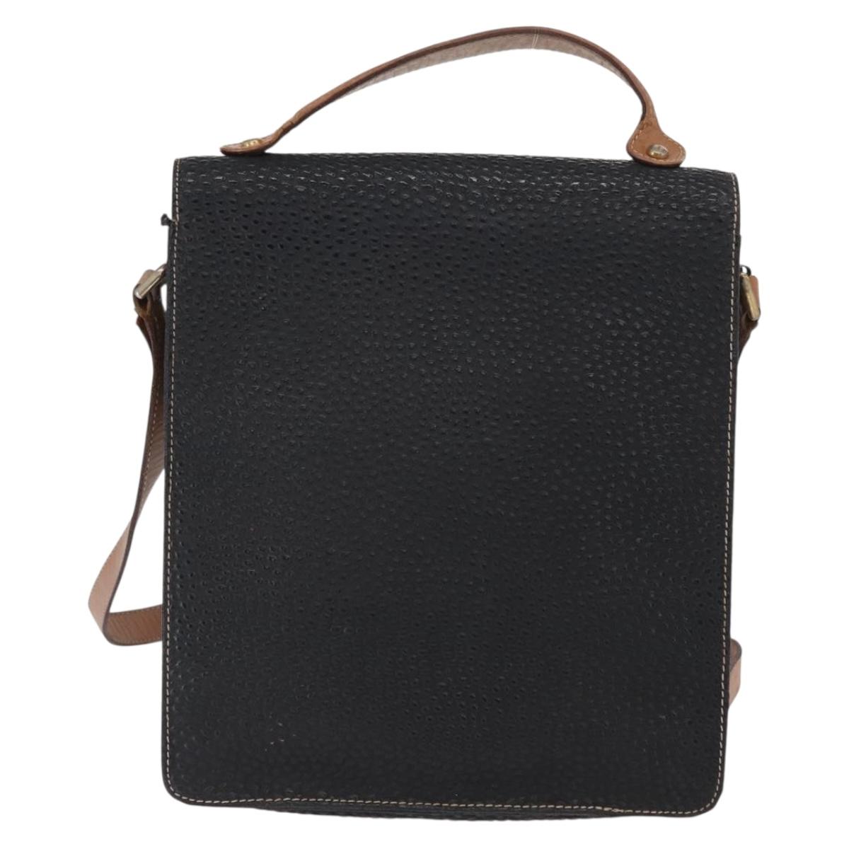 VALENTINO Shoulder Bag Leather Black Gold Auth bs32067