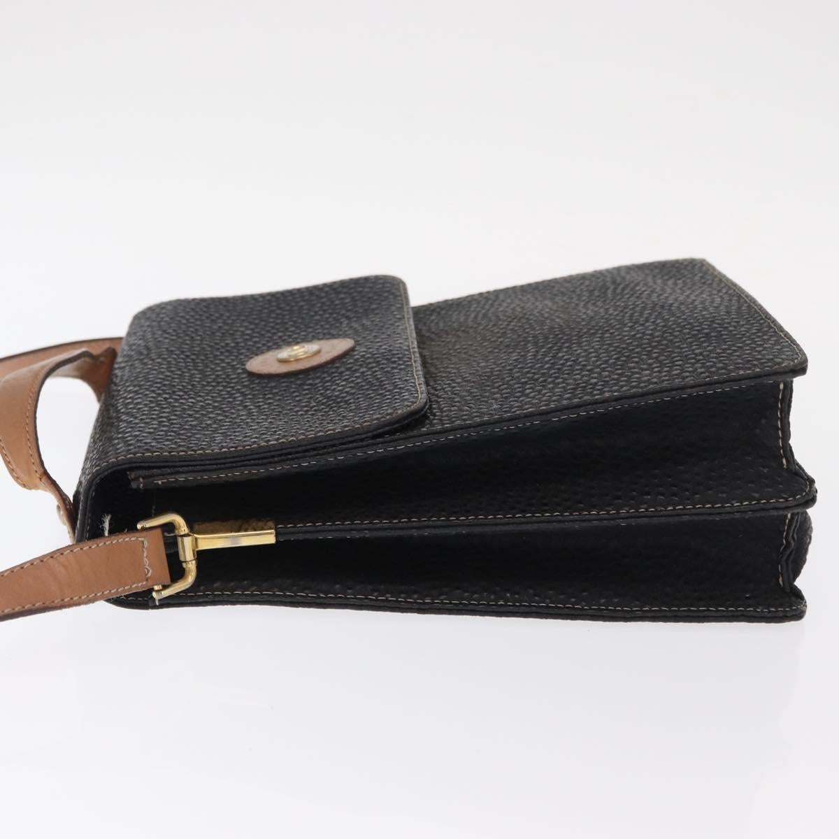 VALENTINO Shoulder Bag Leather Black Gold Auth bs32067