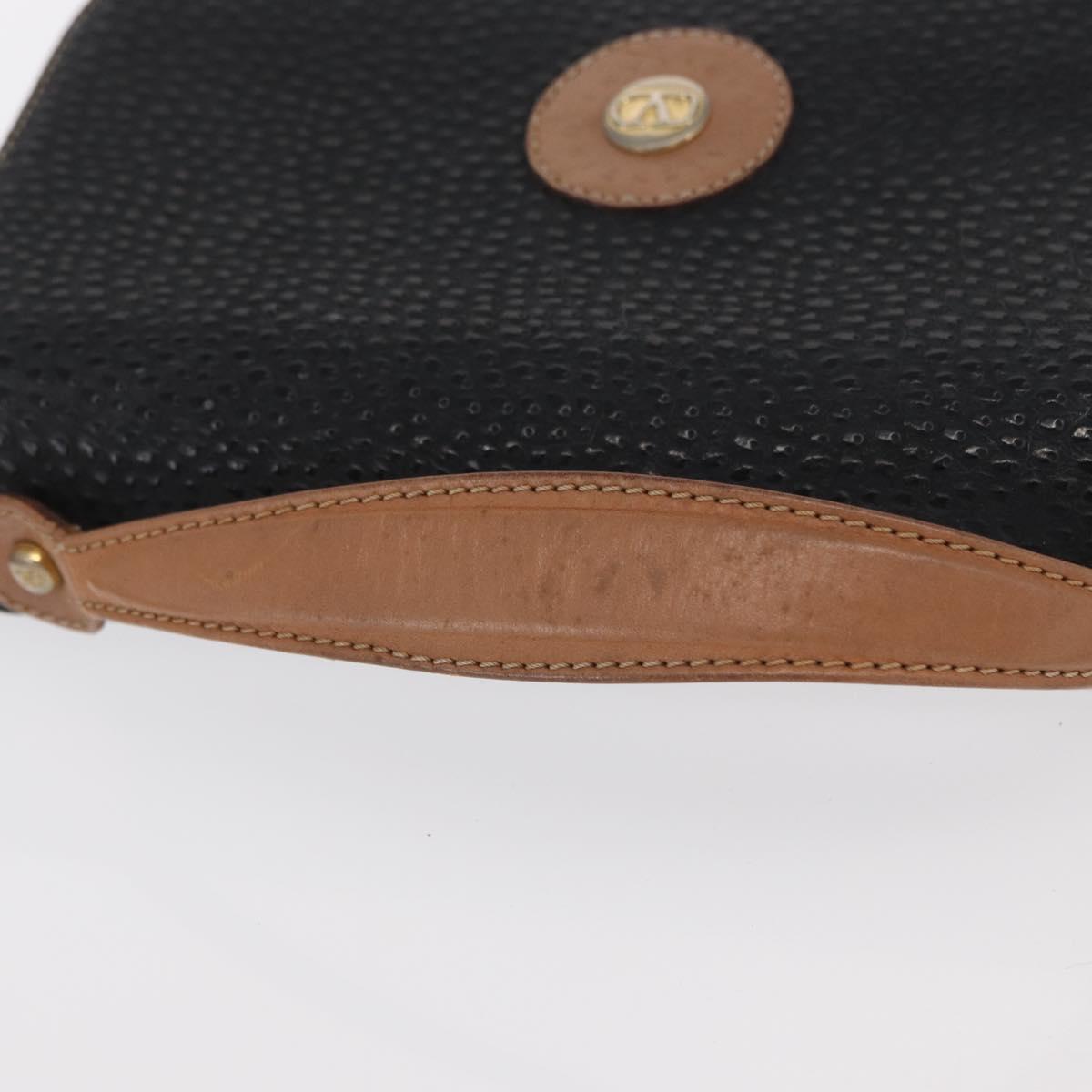 VALENTINO Shoulder Bag Leather Black Gold Auth bs32067