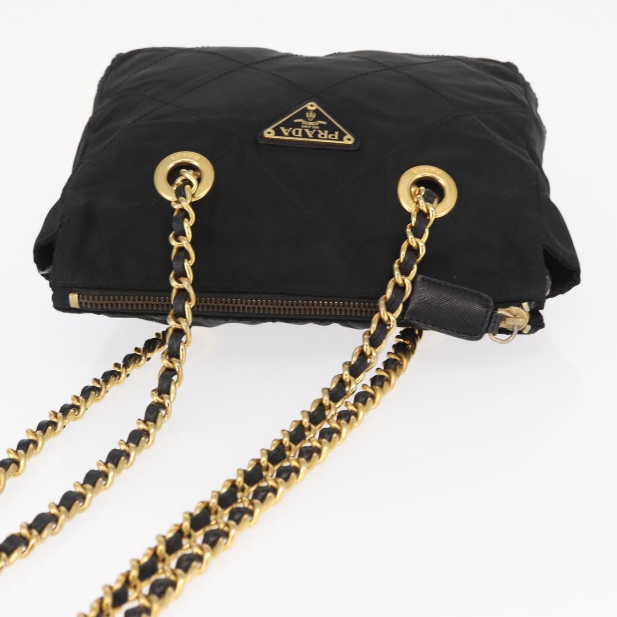 PRADA Chain Shoulder Bag Nylon Black Gold Auth bs32069