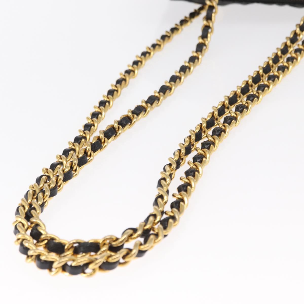 PRADA Chain Shoulder Bag Nylon Black Gold Auth bs32069