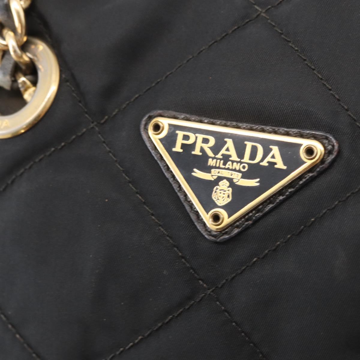 PRADA Chain Shoulder Bag Nylon Black Gold Auth bs32070