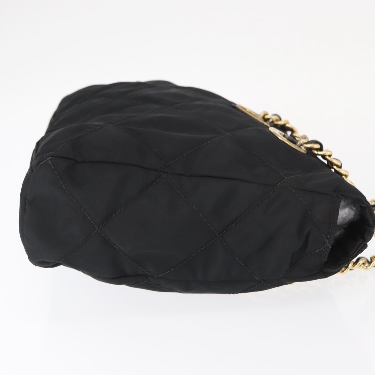 PRADA Chain Shoulder Bag Nylon Black Gold Auth bs32070