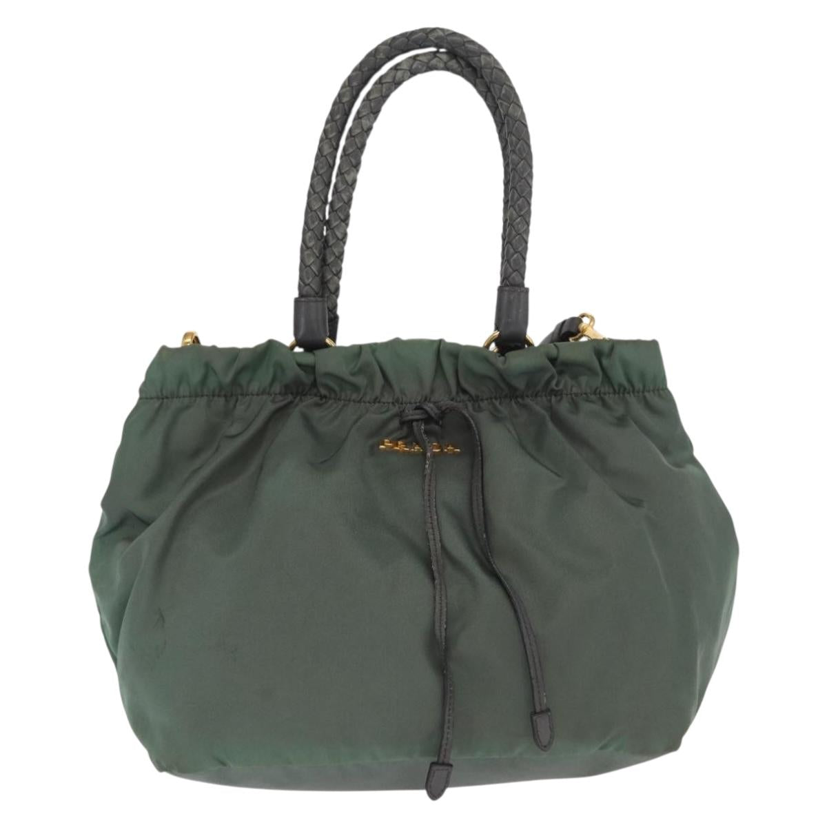 PRADA Tote Bag Nylon 2way Khaki Gold Auth bs32071