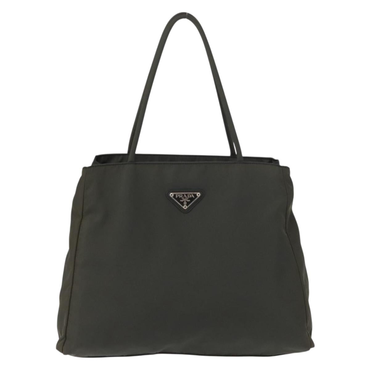 PRADA Tote Bag Nylon Khaki Silver Auth bs32072