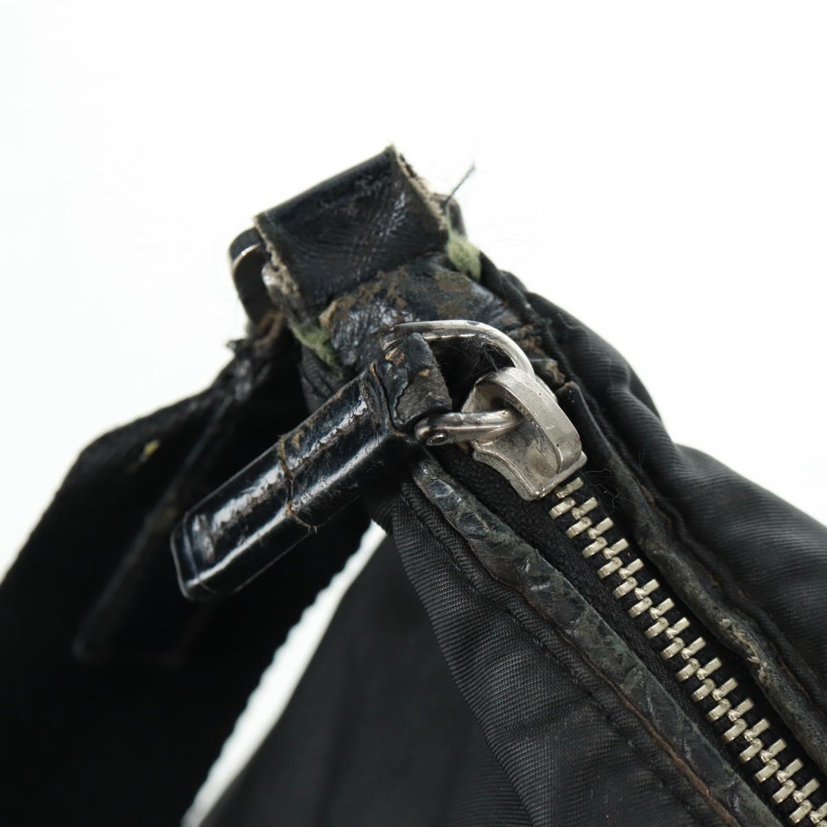 PRADA Shoulder Bag Nylon Leather Black Silver Auth bs32075