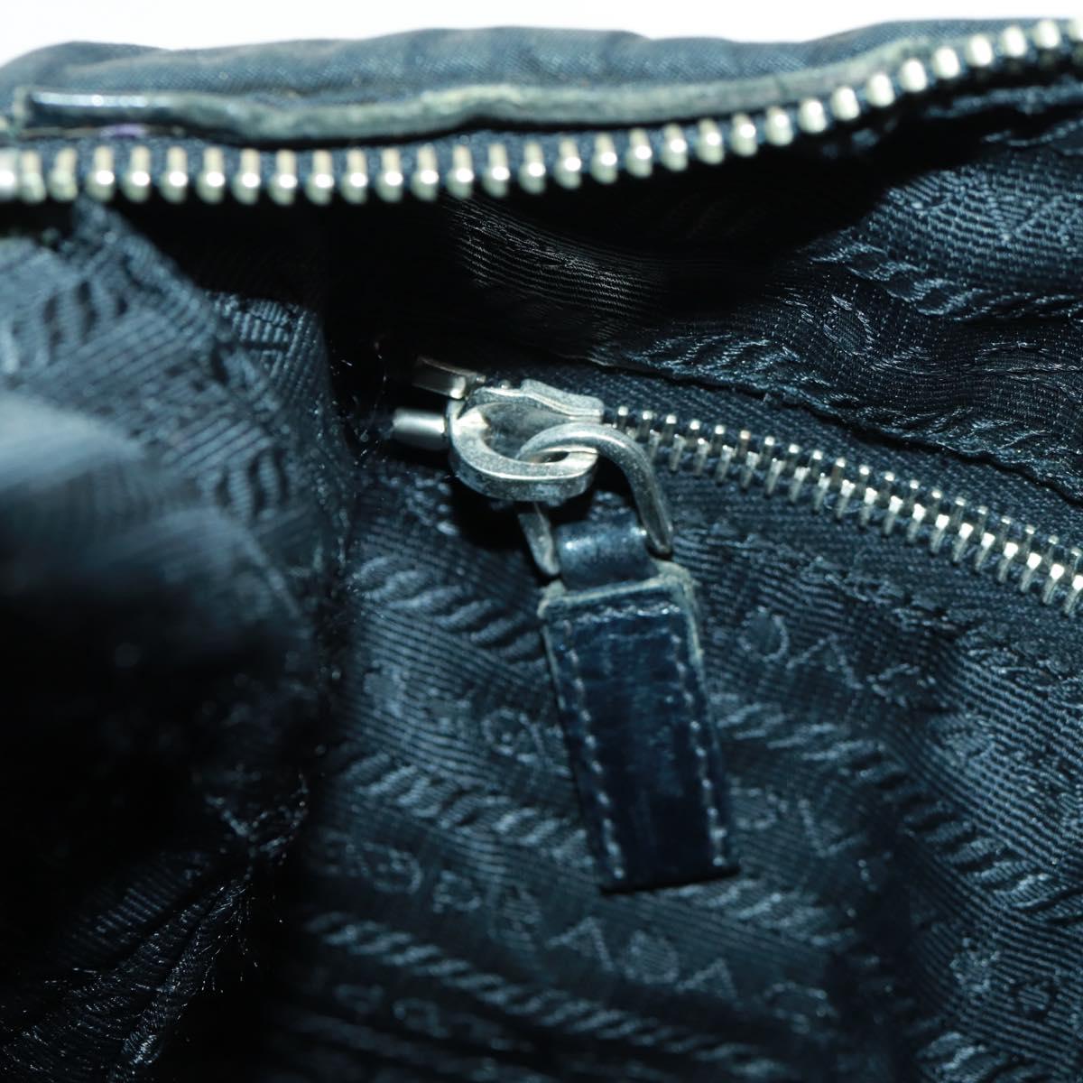PRADA Shoulder Bag Nylon Leather Black Silver Auth bs32075