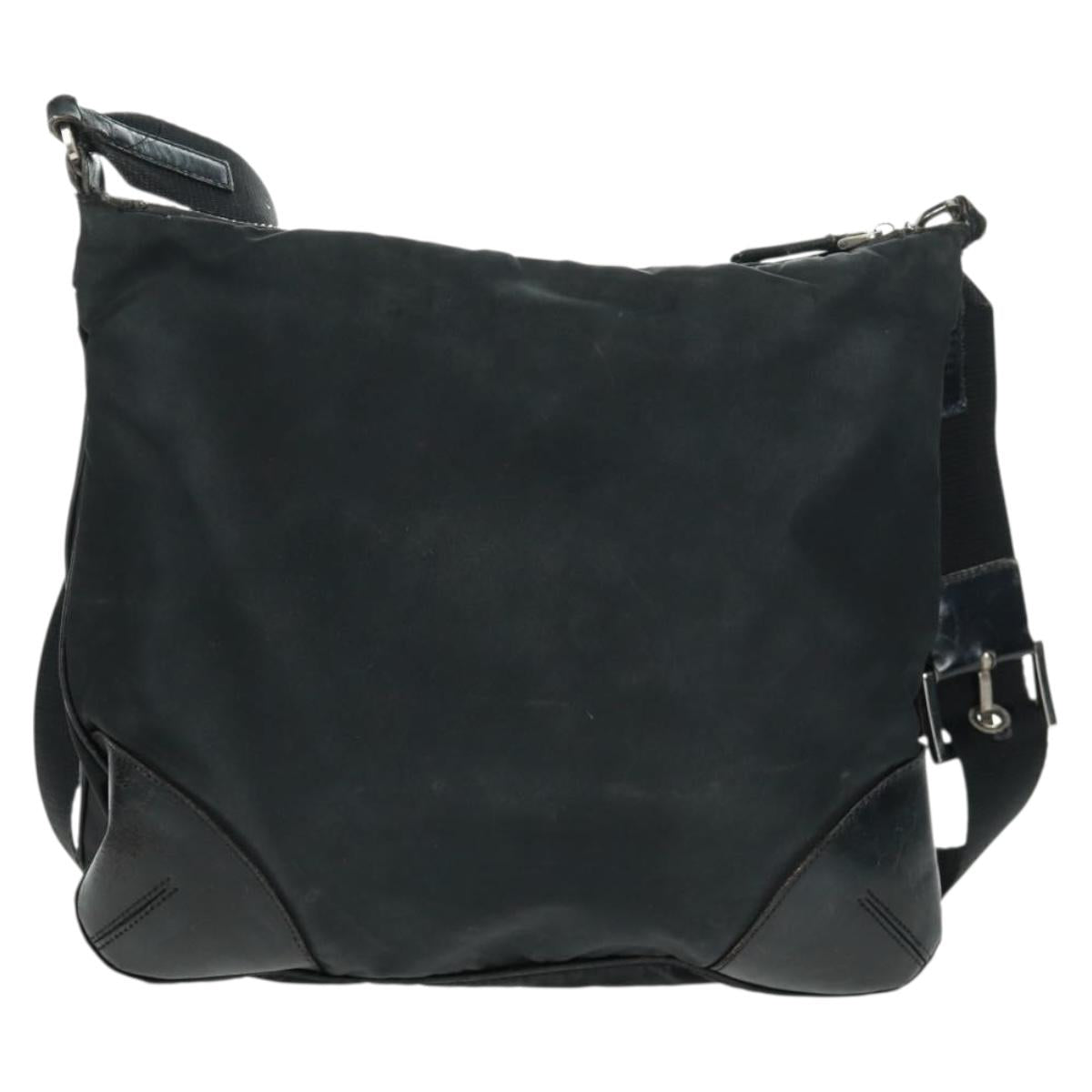 PRADA Shoulder Bag Nylon Leather Black Silver Auth bs32075