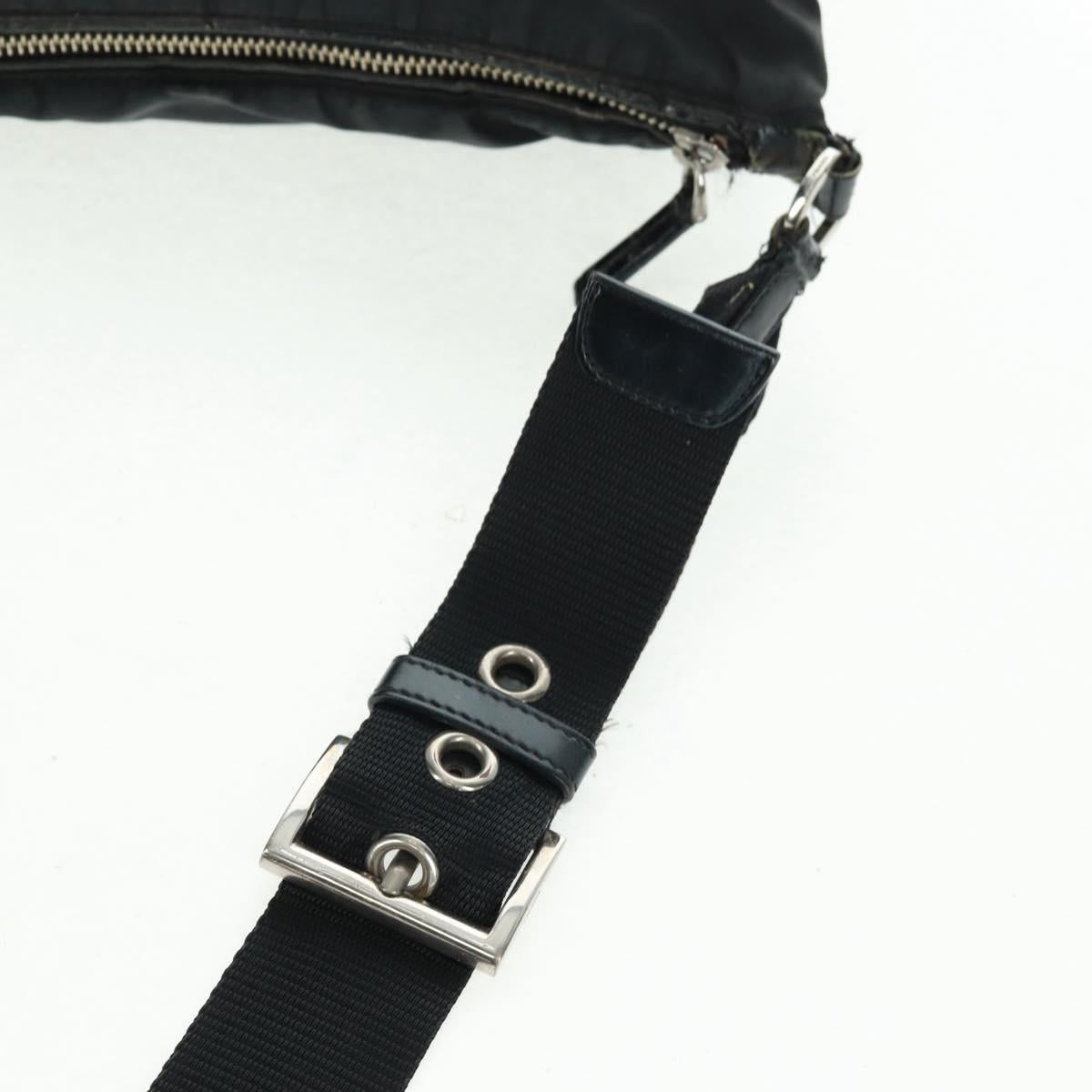 PRADA Shoulder Bag Nylon Leather Black Silver Auth bs32075