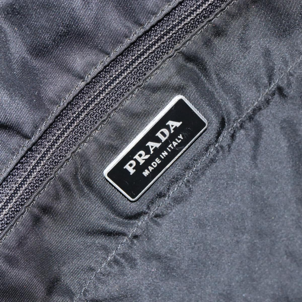 PRADA Tote Bag Nylon Black Silver Auth bs32076