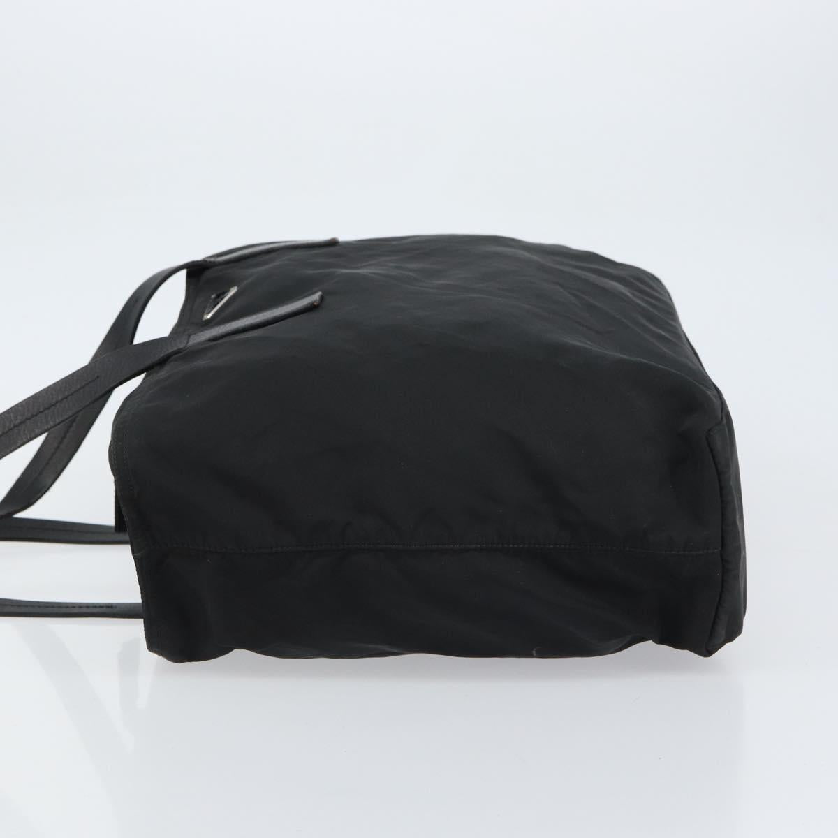 PRADA Tote Bag Nylon Black Silver Auth bs32076