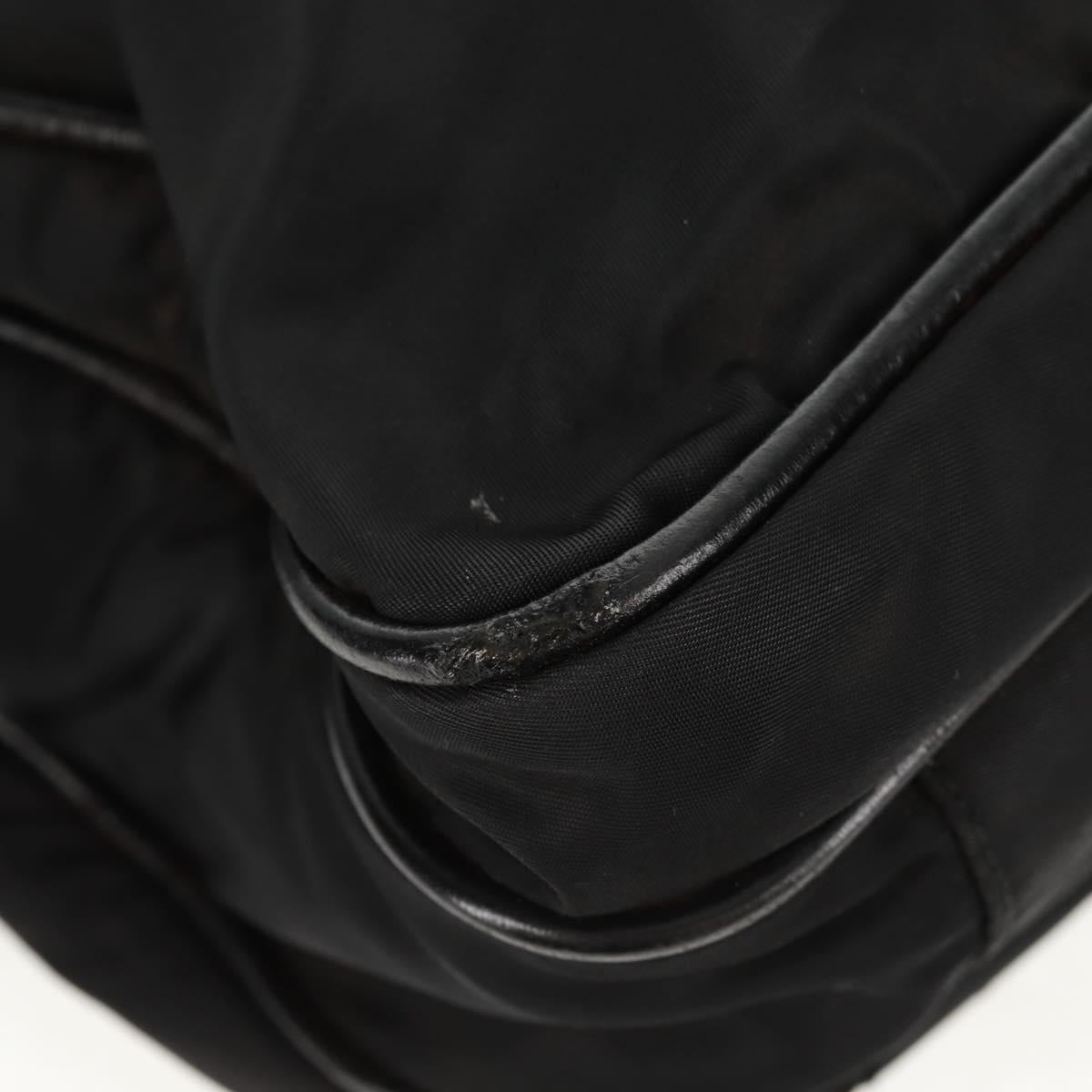 PRADA Hand Bag Nylon Leather Black Silver Auth bs32080