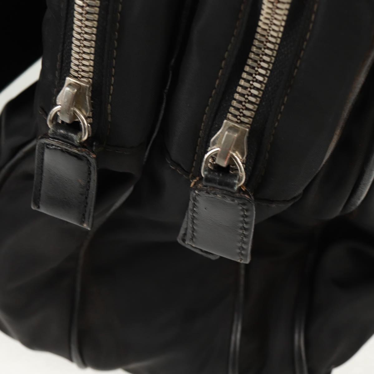 PRADA Hand Bag Nylon Leather Black Silver Auth bs32080