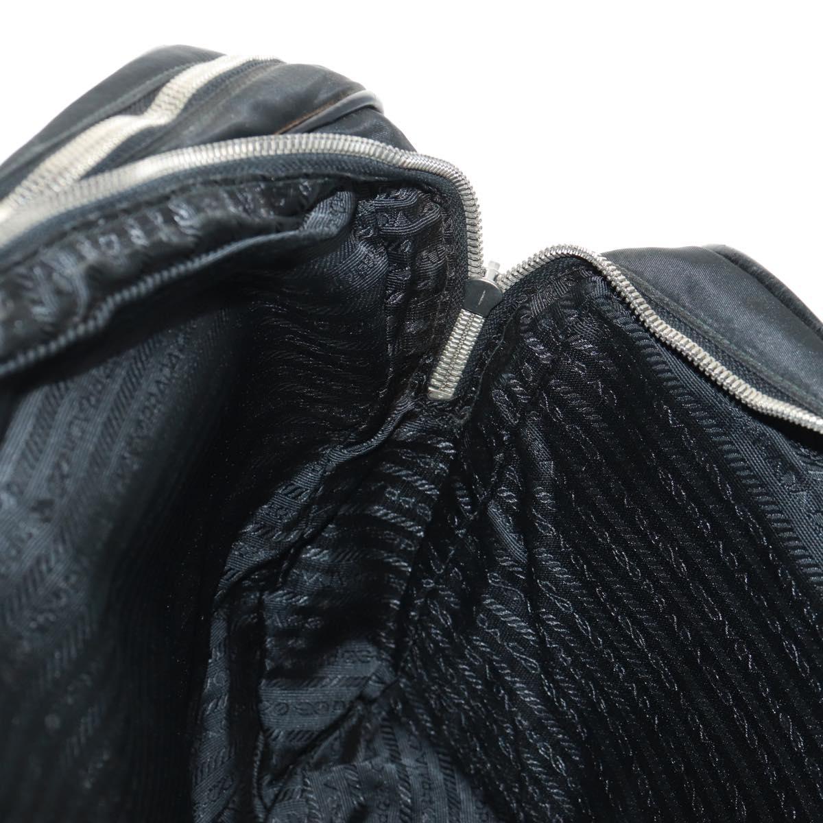 PRADA Hand Bag Nylon Leather Black Silver Auth bs32080