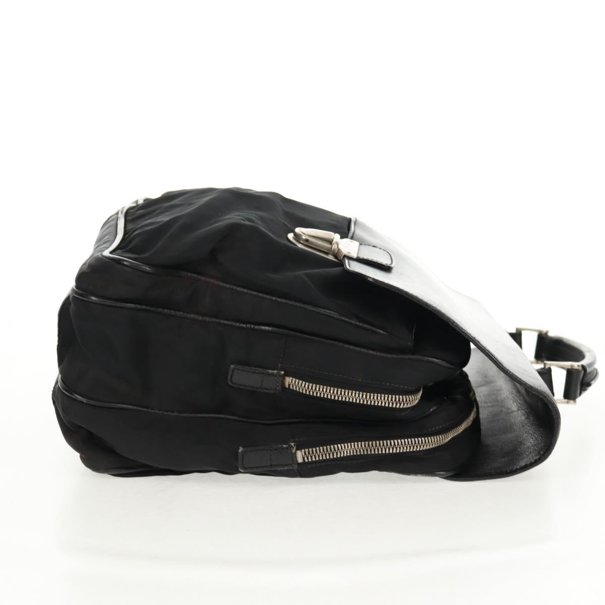 PRADA Hand Bag Nylon Leather Black Silver Auth bs32080