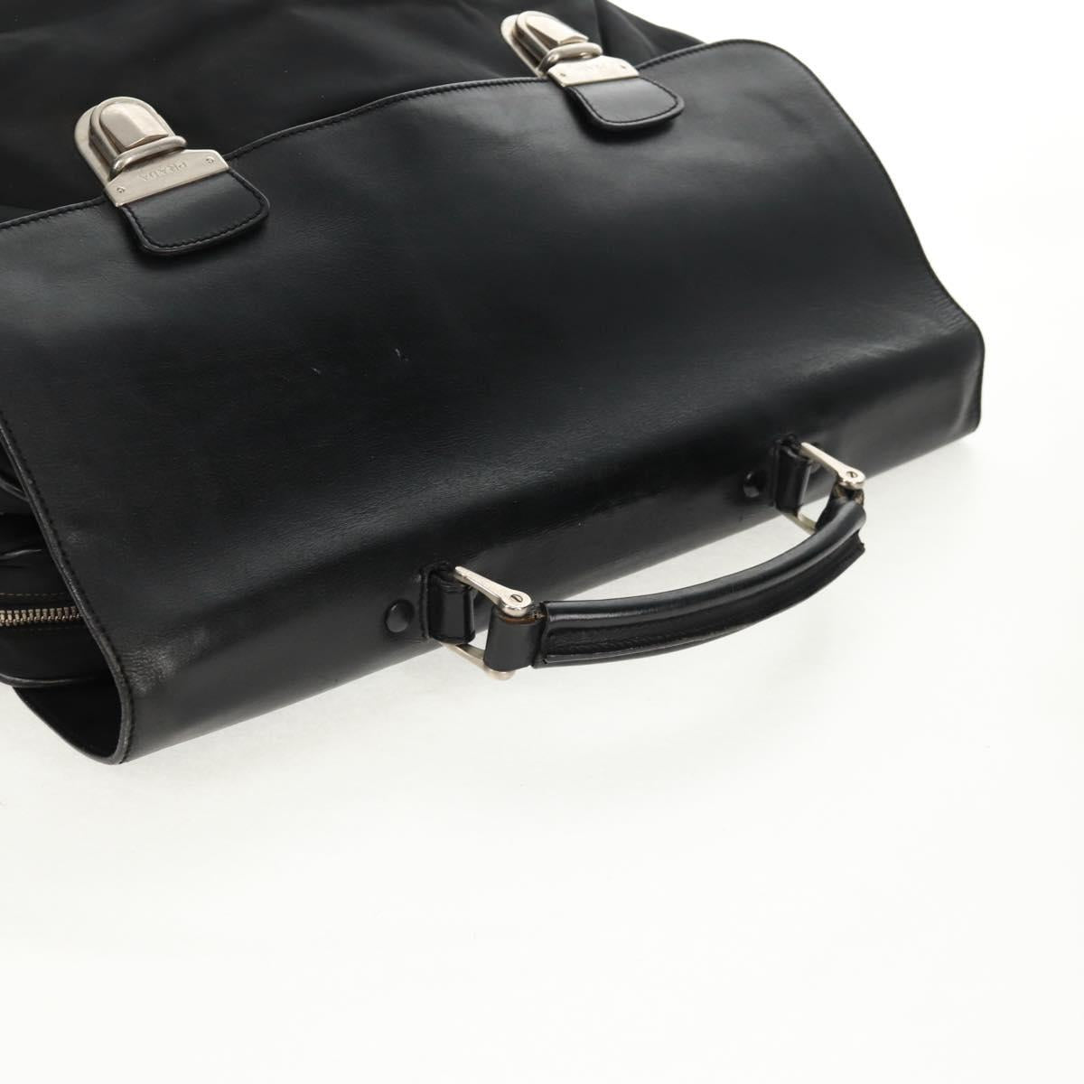 PRADA Hand Bag Nylon Leather Black Silver Auth bs32080