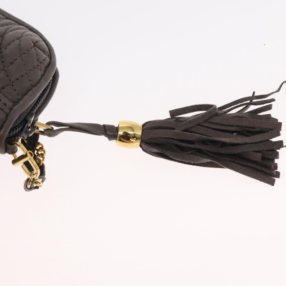 BALLY Chain Shoulder Bag Leather Gray Gold Auth bs32085