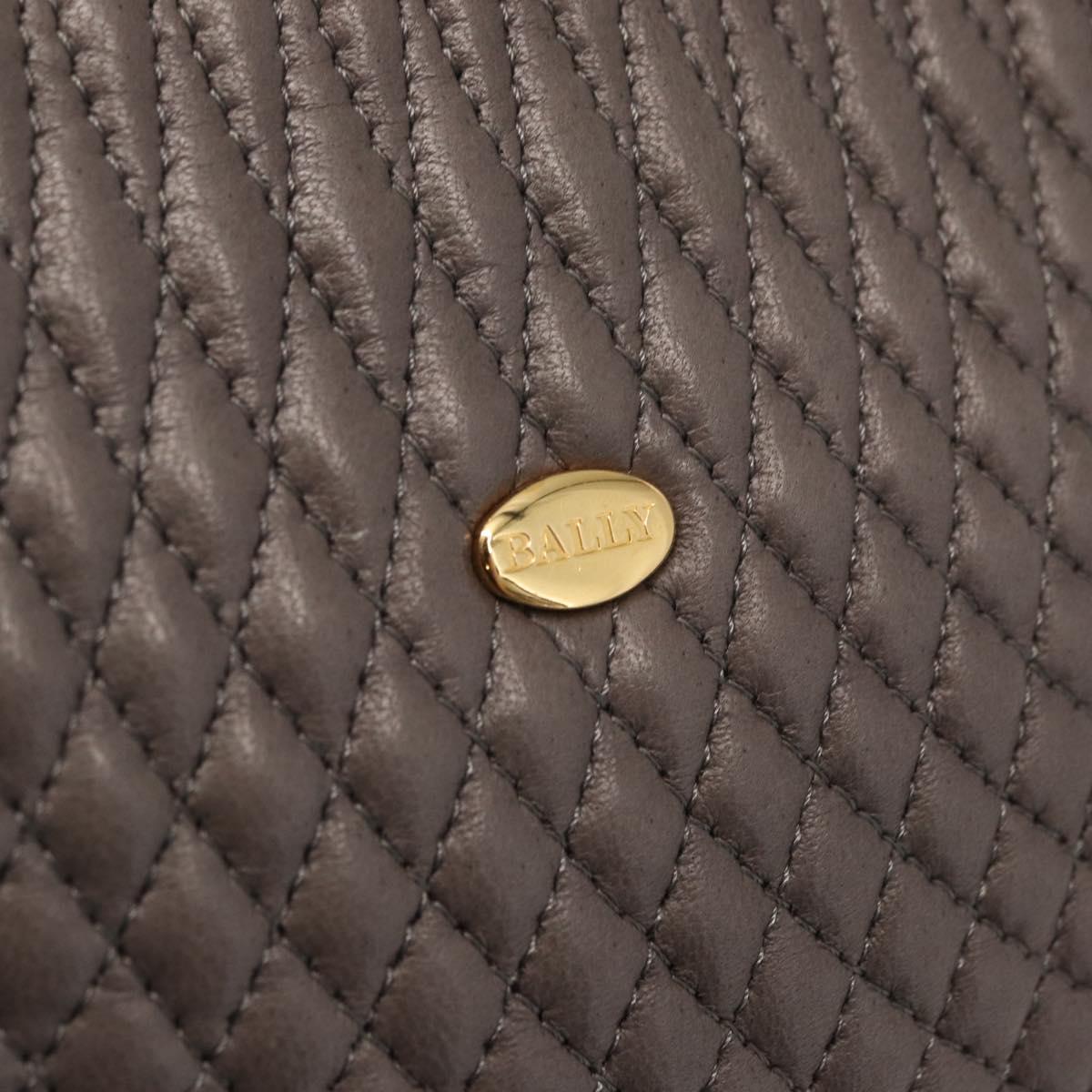 BALLY Chain Shoulder Bag Leather Gray Gold Auth bs32085