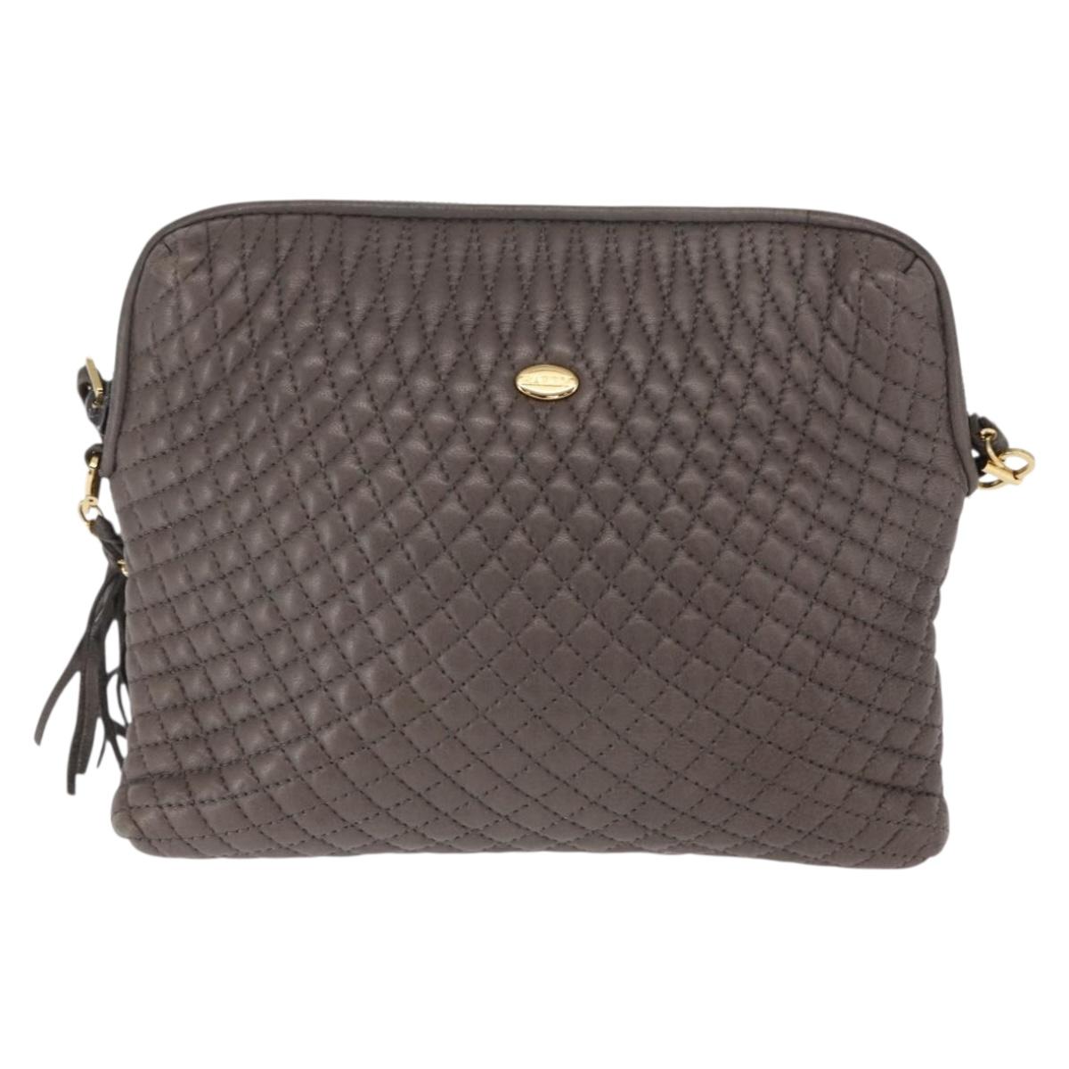 BALLY Chain Shoulder Bag Leather Gray Gold Auth bs32085