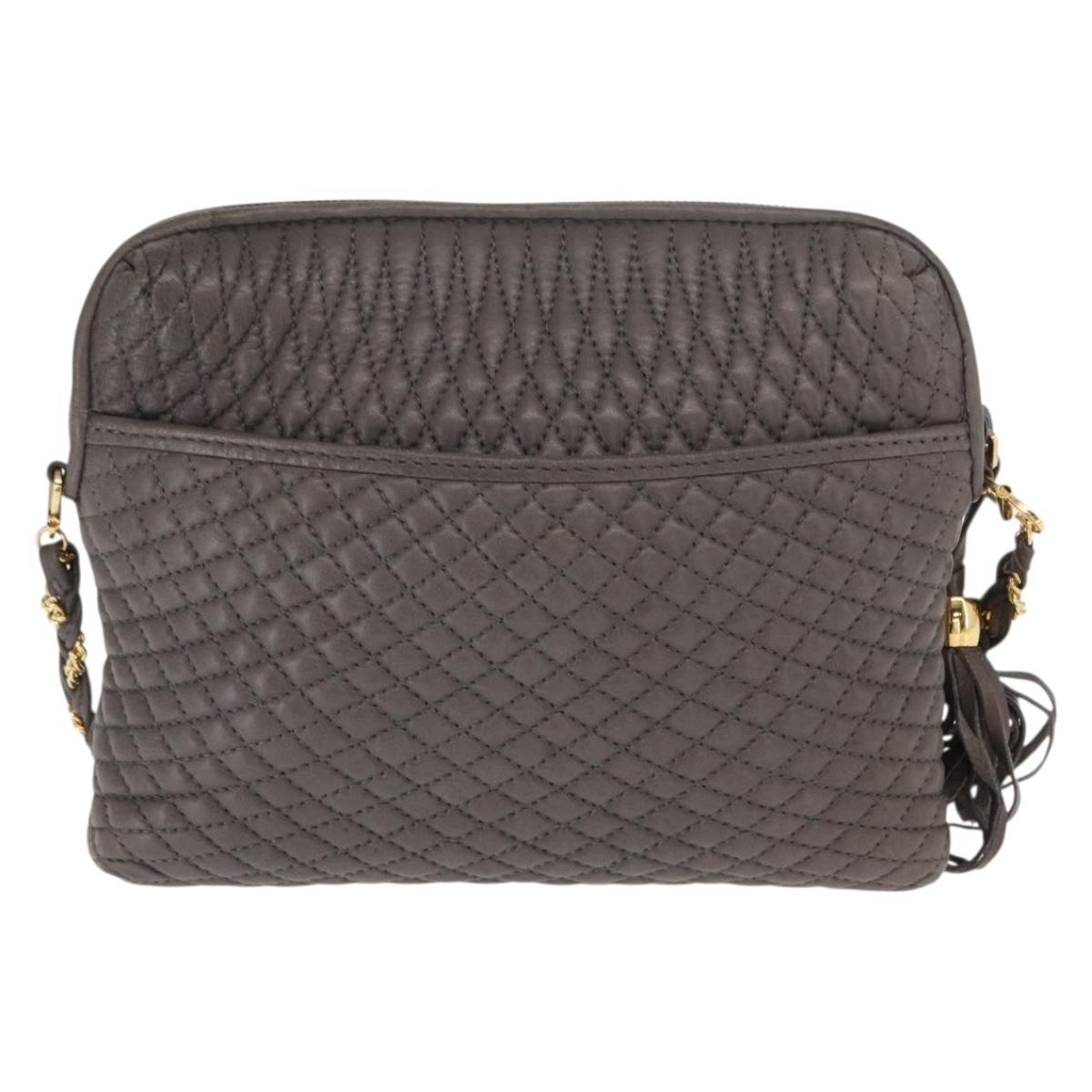 BALLY Chain Shoulder Bag Leather Gray Gold Auth bs32085