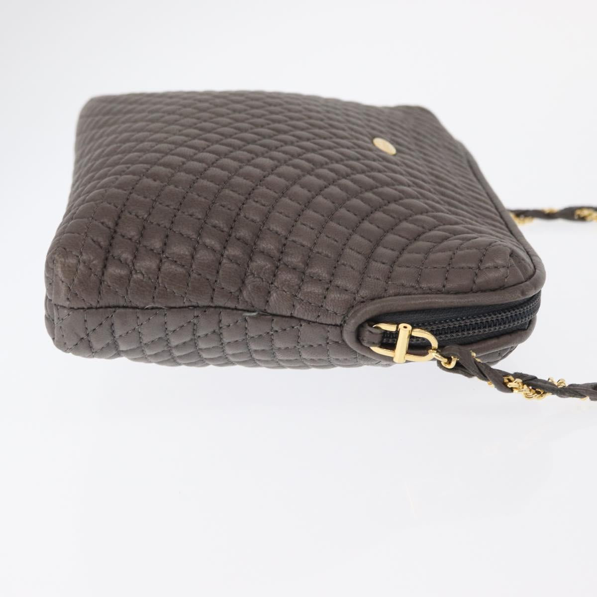BALLY Chain Shoulder Bag Leather Gray Gold Auth bs32085
